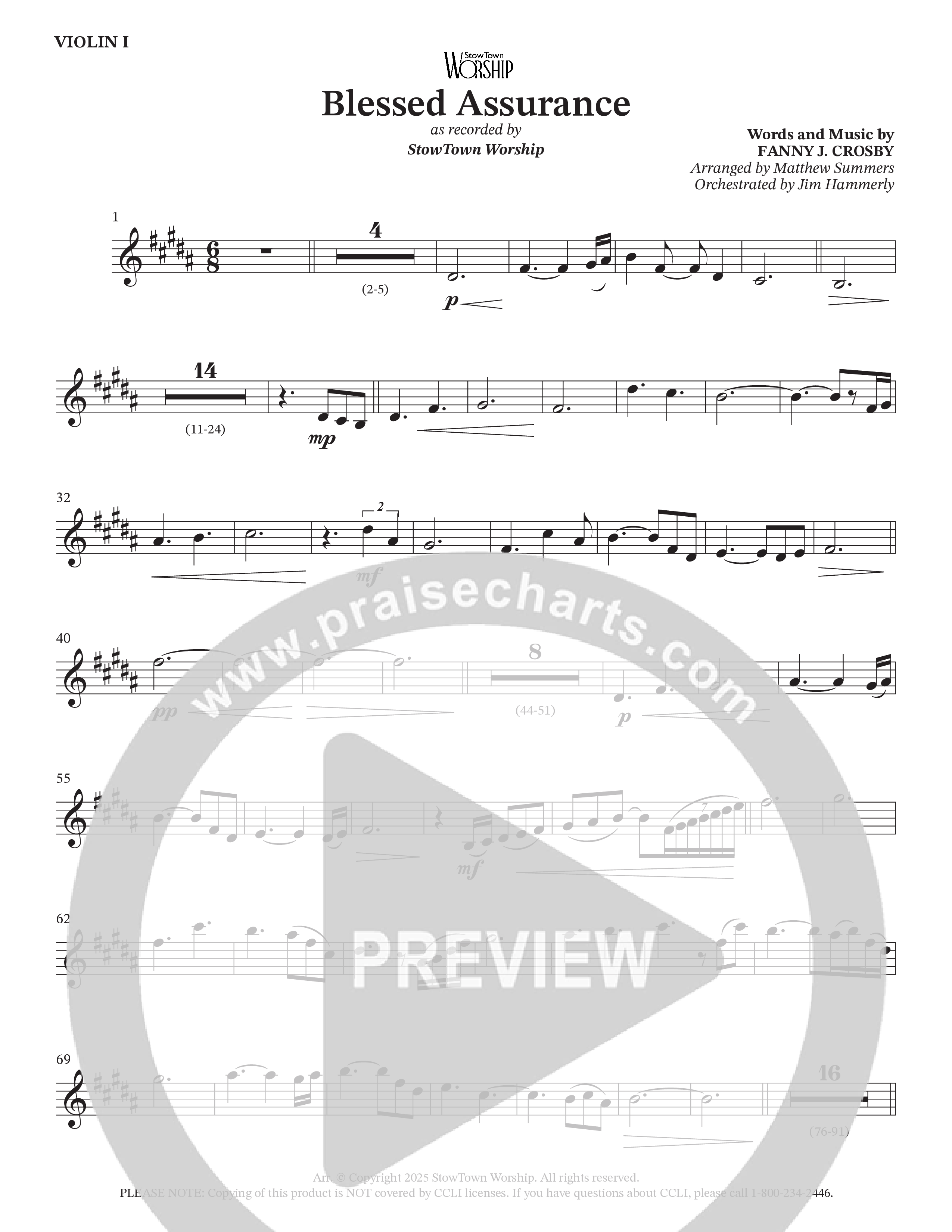 Blessed Assurance Violin 1 (StowTown Worship / Alvin Slaughter / Arr. Matthew Summers / Orch. Jim Hammerly)