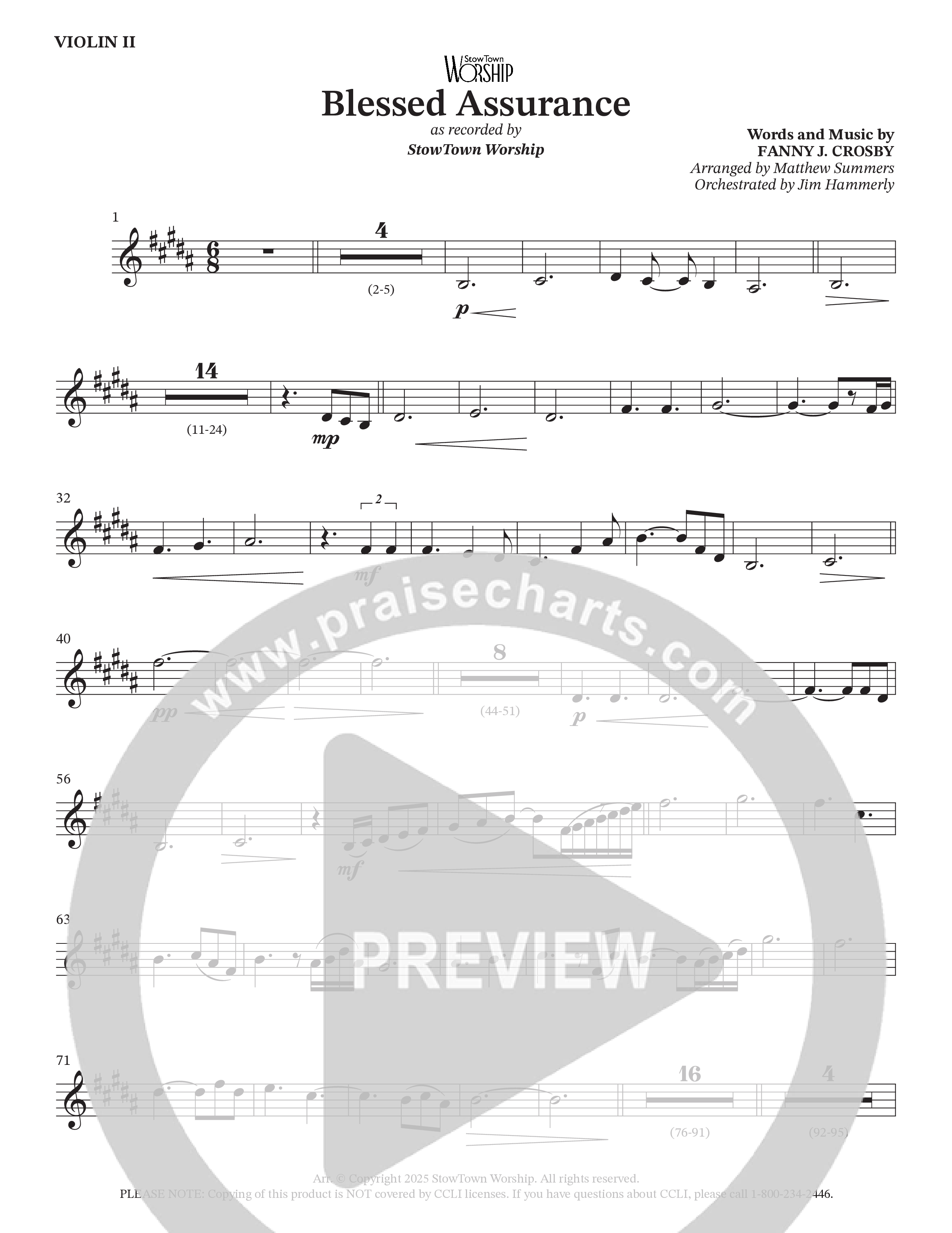 Blessed Assurance String Pack (StowTown Worship / Alvin Slaughter / Arr. Matthew Summers / Orch. Jim Hammerly)