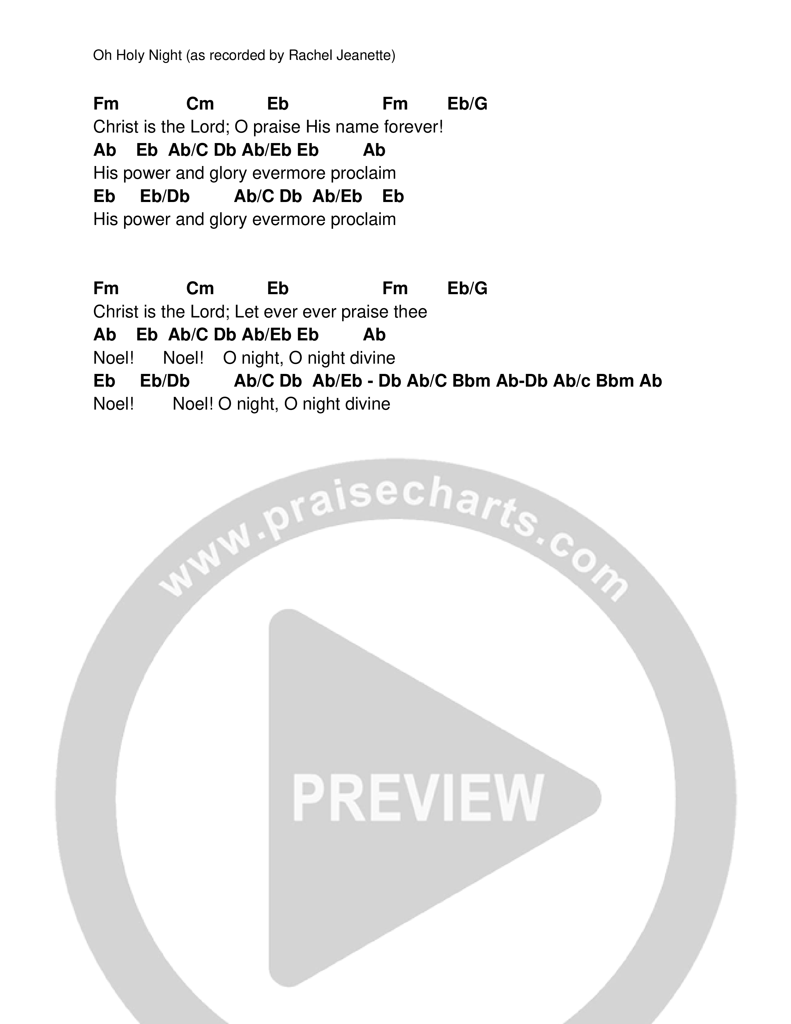O Holy Night Chord Chart (Rachel Jeanette)