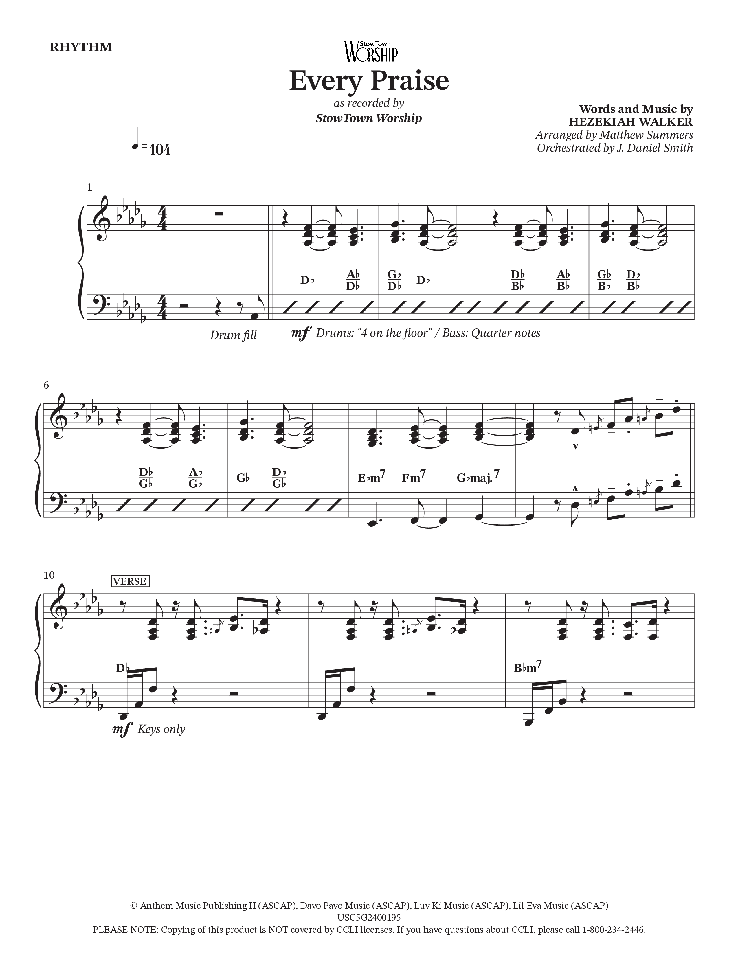Every Praise Rhythm Chart (StowTown Worship / Charles Billingsley / Arr. Matthew Summers / Orch. J. Daniel Smith)