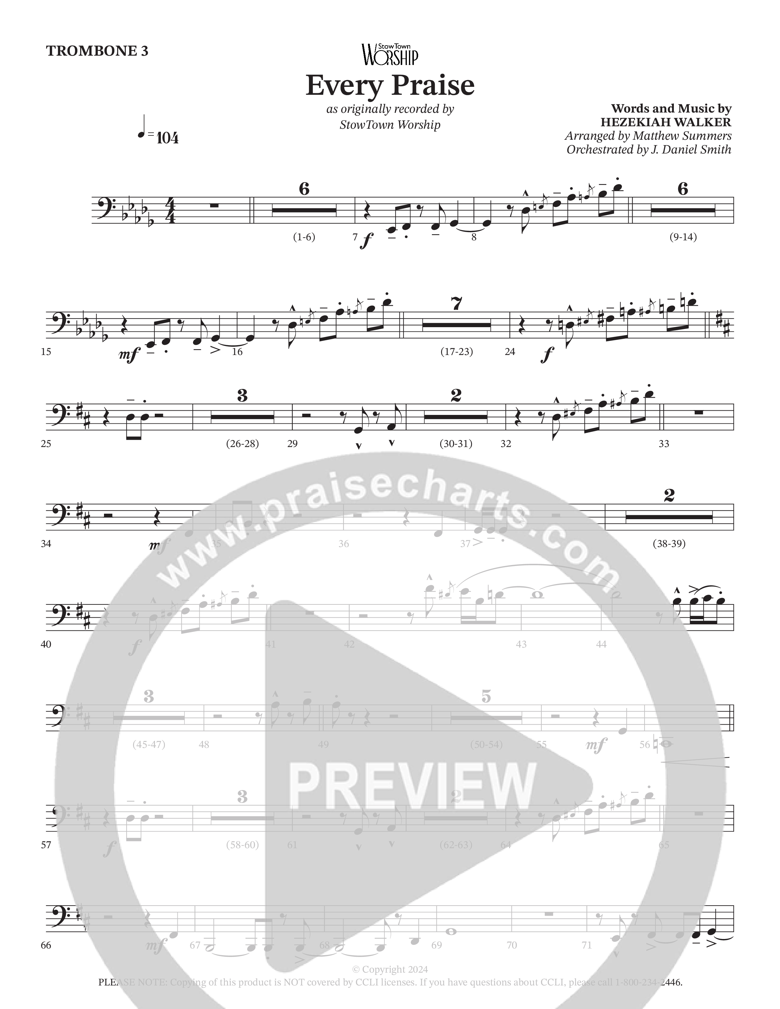 Every Praise Trombone 3/Tuba (StowTown Worship / Charles Billingsley / Arr. Matthew Summers / Orch. J. Daniel Smith)