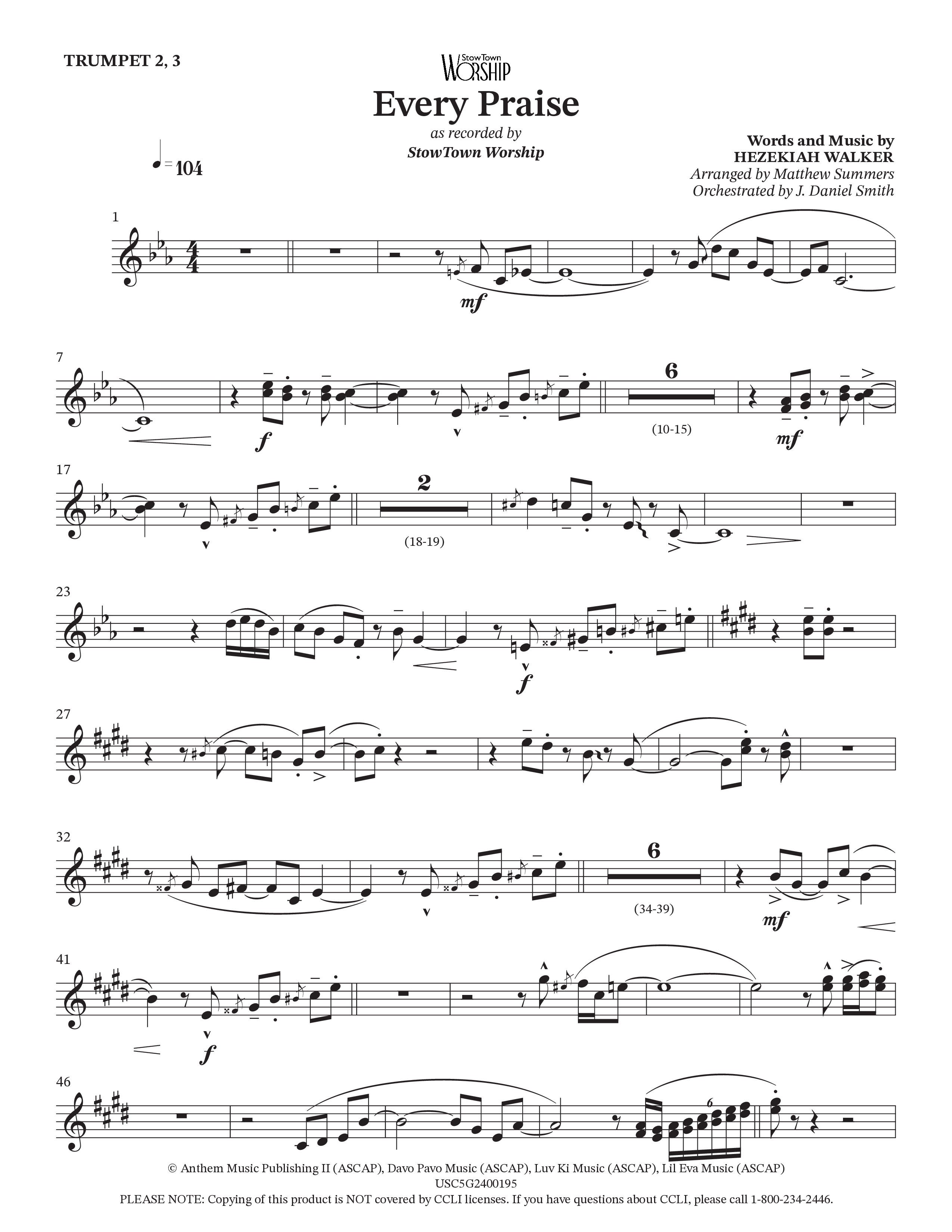 Every Praise Trumpet 2/3 (StowTown Worship / Charles Billingsley / Arr. Matthew Summers / Orch. J. Daniel Smith)