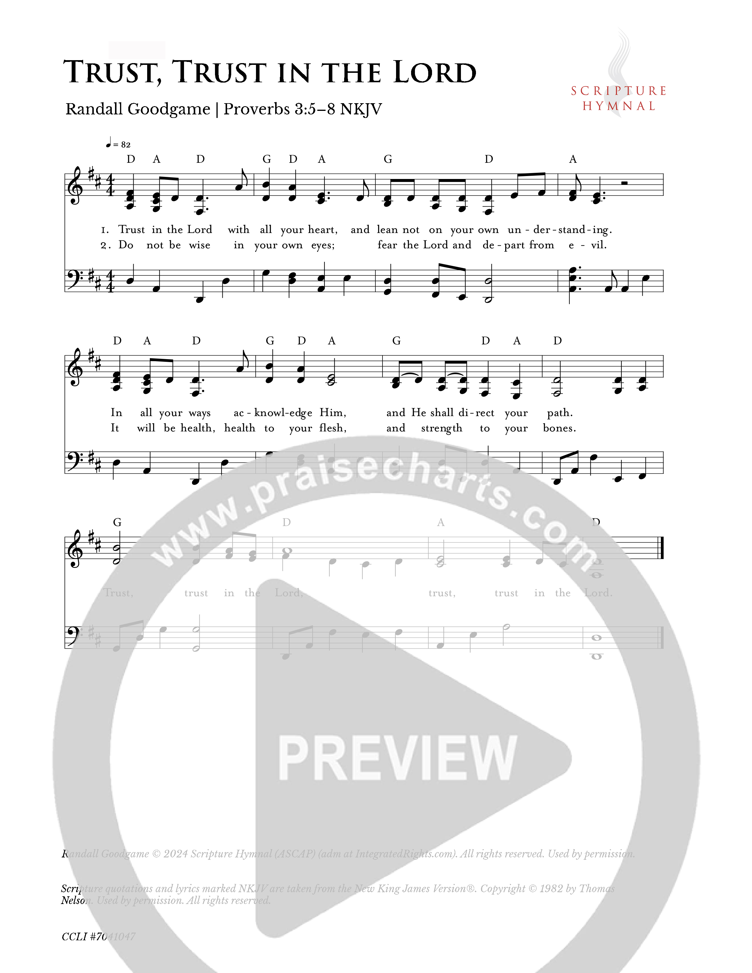 Trust, Trust in the Lord Hymn Sheet (Scripture Hymnal)