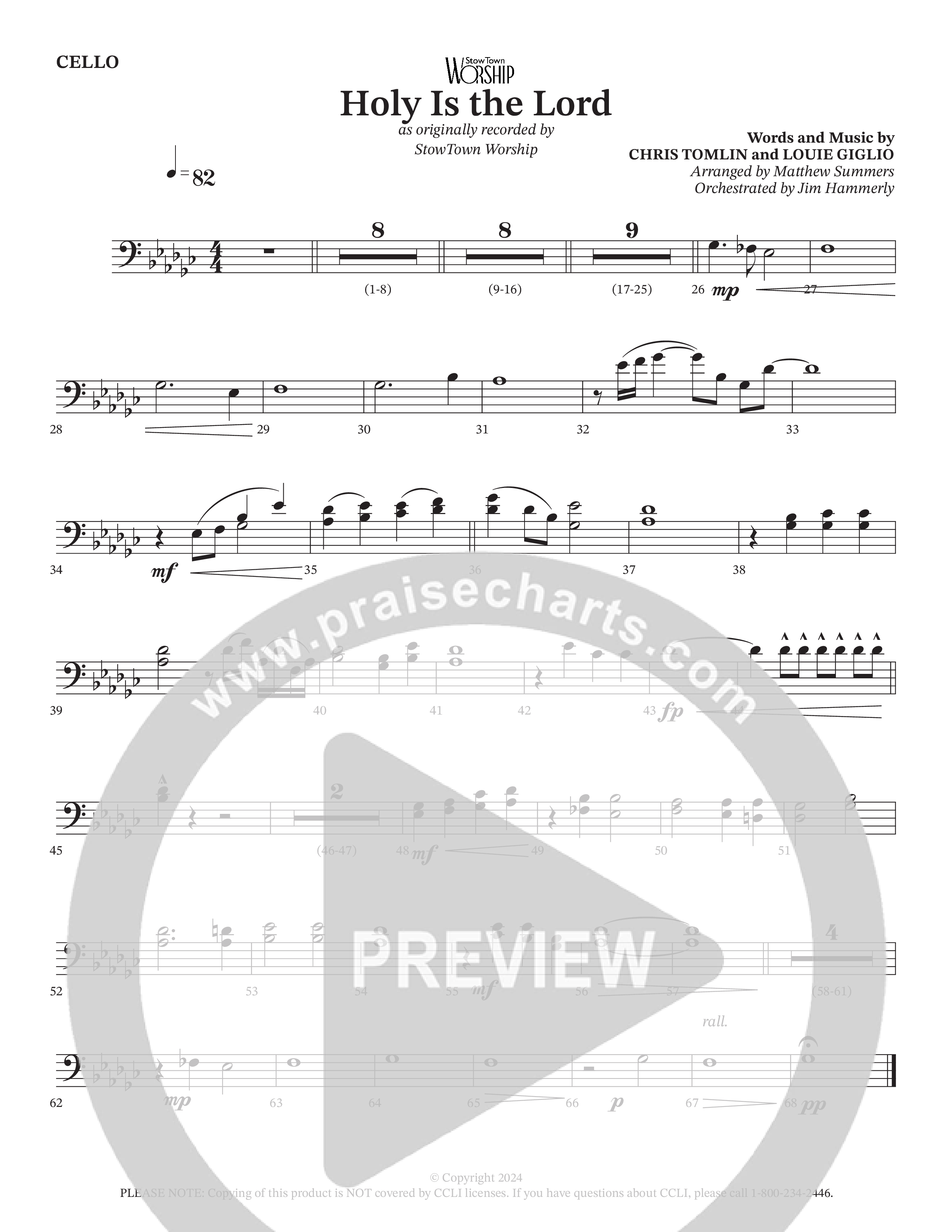 Holy Is The Lord Cello (StowTown Worship / Travis Cottrell / Arr. Matthew Summers / Orch. Jim Hammerly)