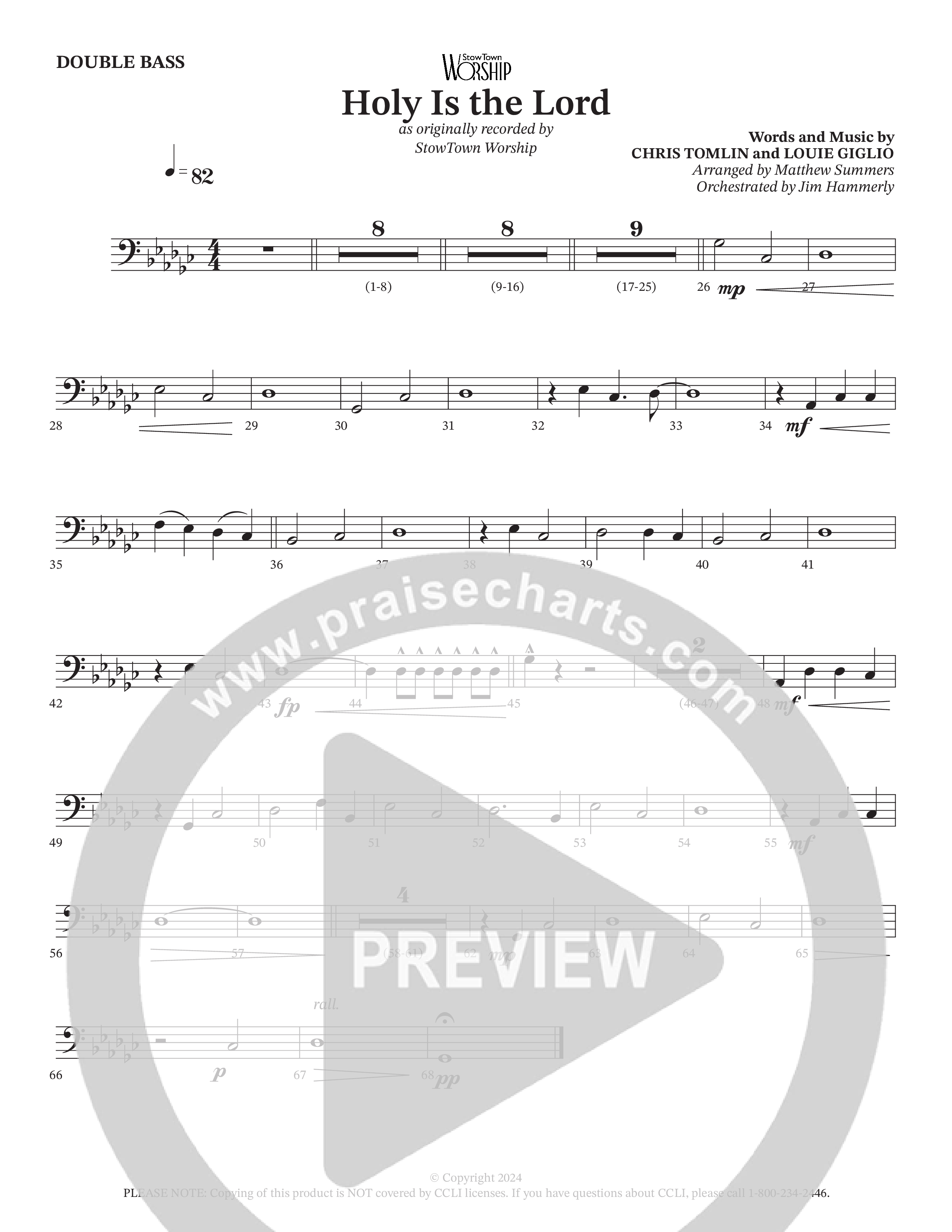 Holy Is The Lord Double Bass (StowTown Worship / Travis Cottrell / Arr. Matthew Summers / Orch. Jim Hammerly)