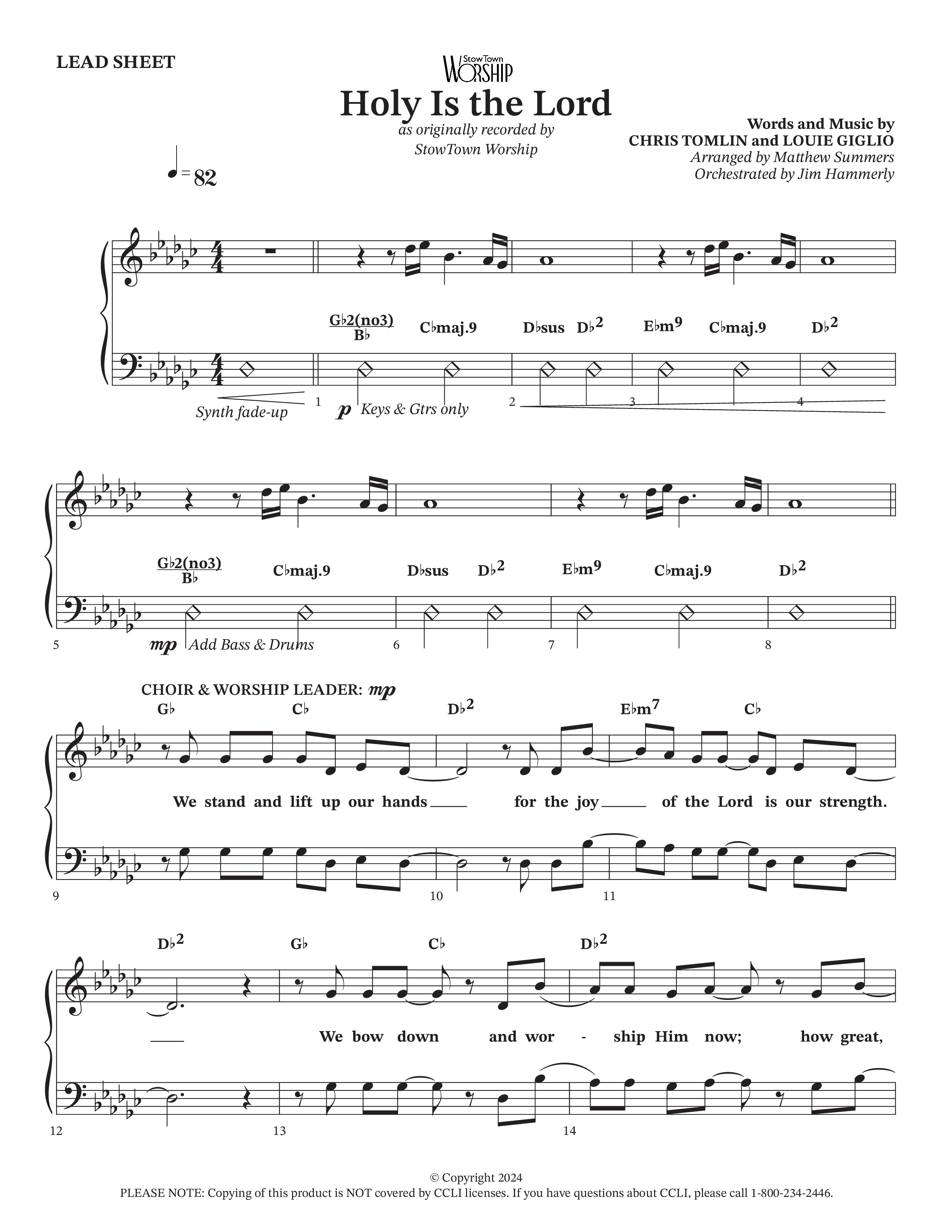 Holy Is The Lord Lead Sheet (SAT) (StowTown Worship / Travis Cottrell / Arr. Matthew Summers / Orch. Jim Hammerly)