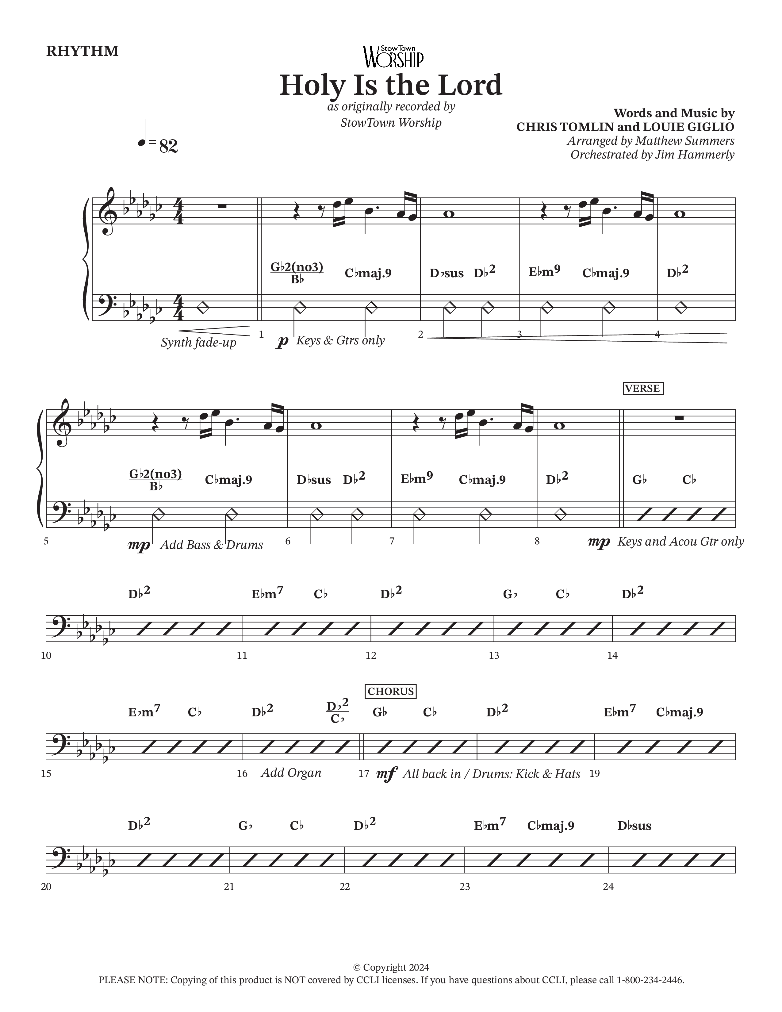 Holy Is The Lord Rhythm Chart (StowTown Worship / Travis Cottrell / Arr. Matthew Summers / Orch. Jim Hammerly)