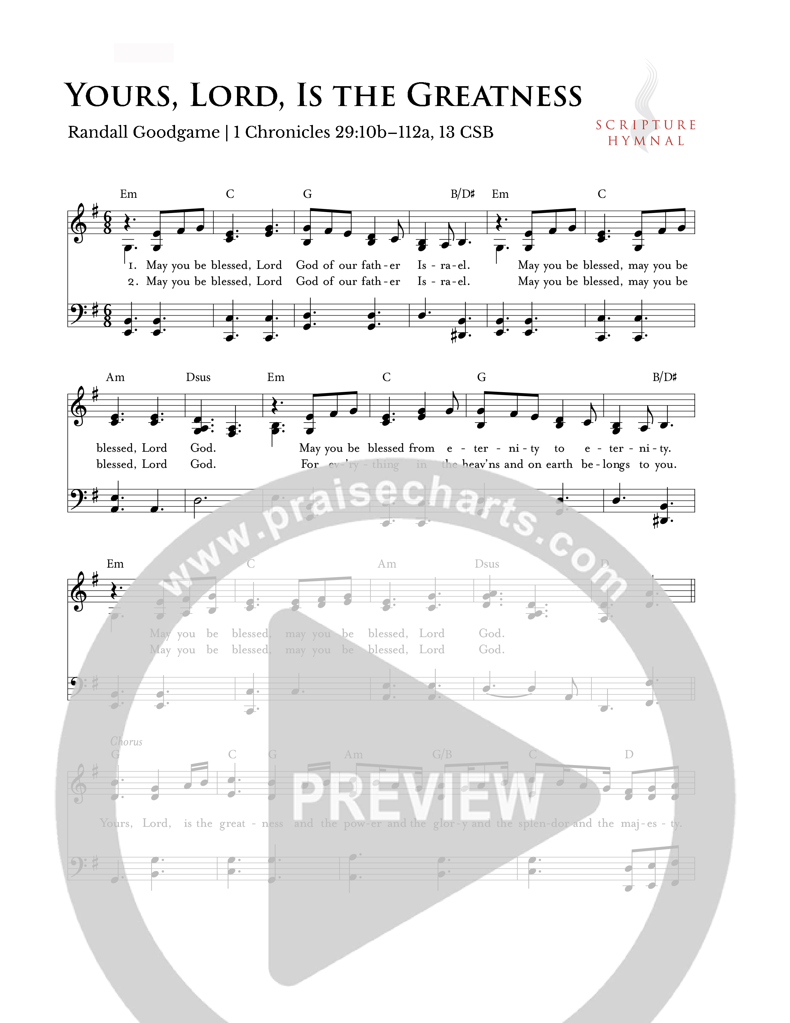 Yours Lord Is the Greatness Hymn Sheet (Scripture Hymnal)