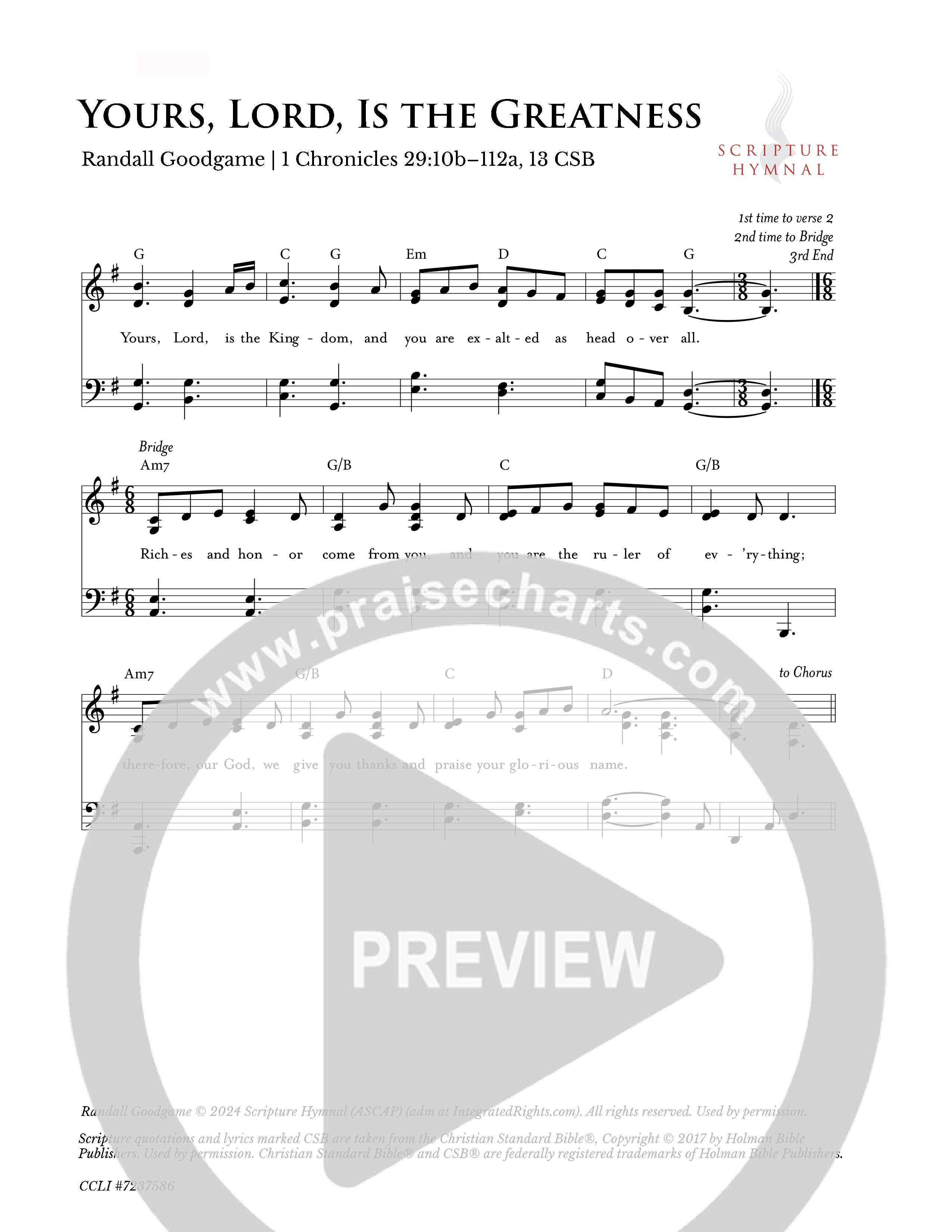 Yours Lord Is the Greatness Hymn Sheet (Scripture Hymnal)