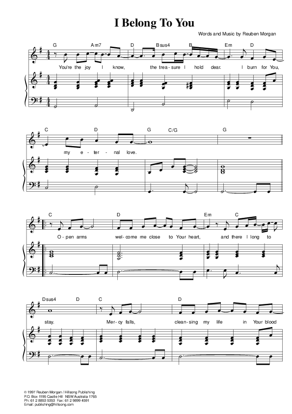 I Belong To You Piano/Vocal (Hillsong Worship)