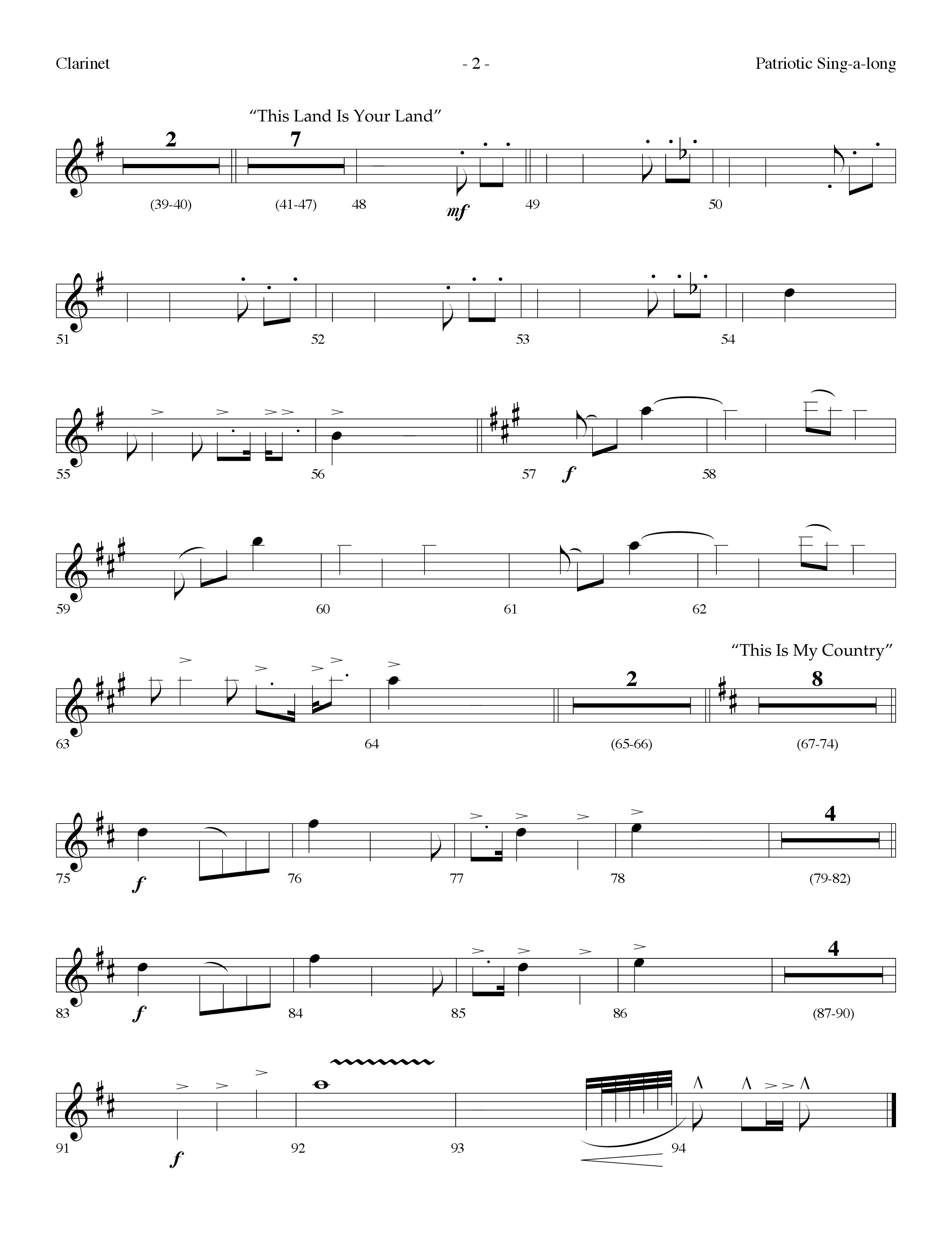 Patritotic Sing-A-Long Medley (with Stars And Stripes Forever, Youre A Grand Old Flag, This Land Is  (Choral Anthem SATB) Clarinet (Lifeway Choral / Arr. Dennis Allen)