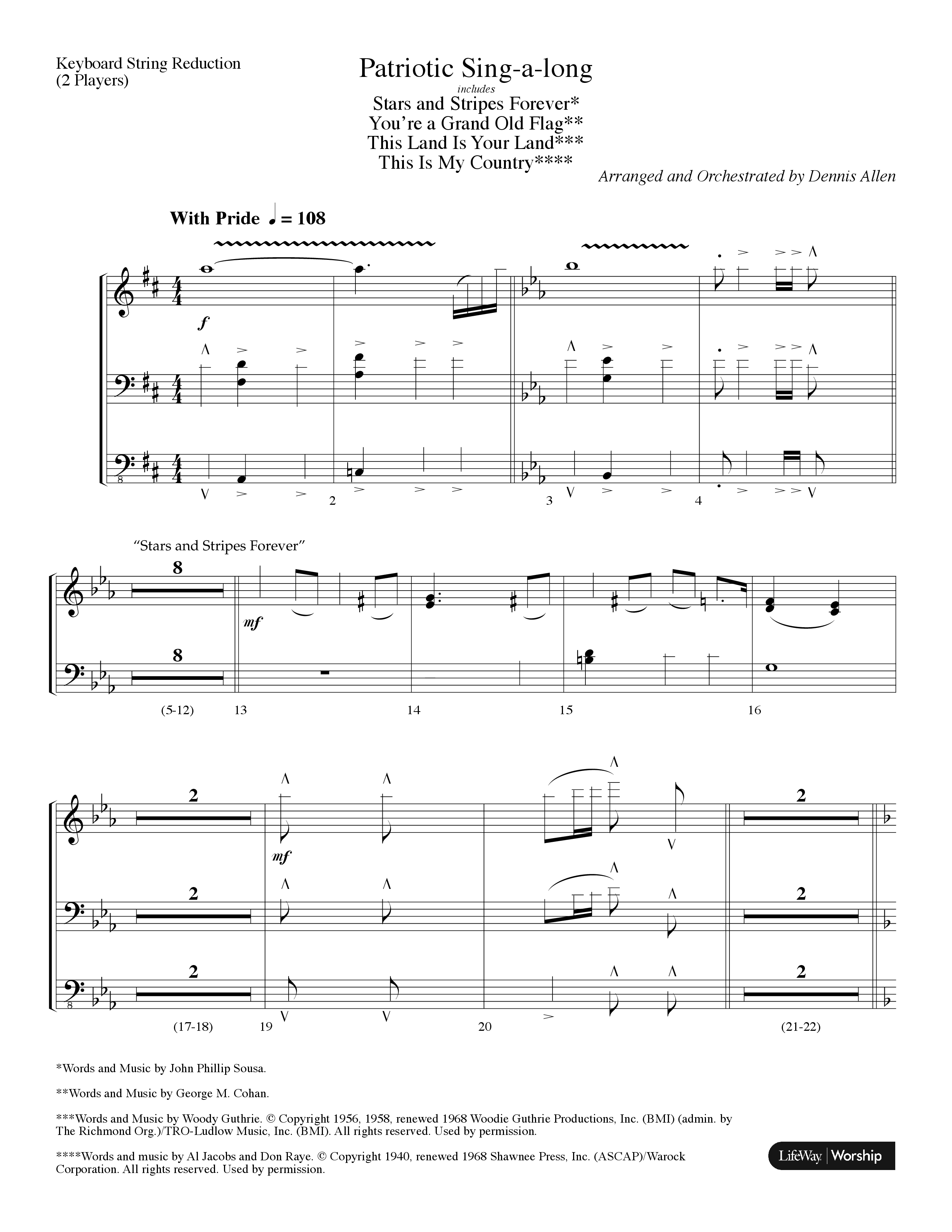 Patritotic Sing-A-Long Medley (with Stars And Stripes Forever, Youre A Grand Old Flag, This Land Is  (Choral Anthem SATB) String Reduction (Lifeway Choral / Arr. Dennis Allen)