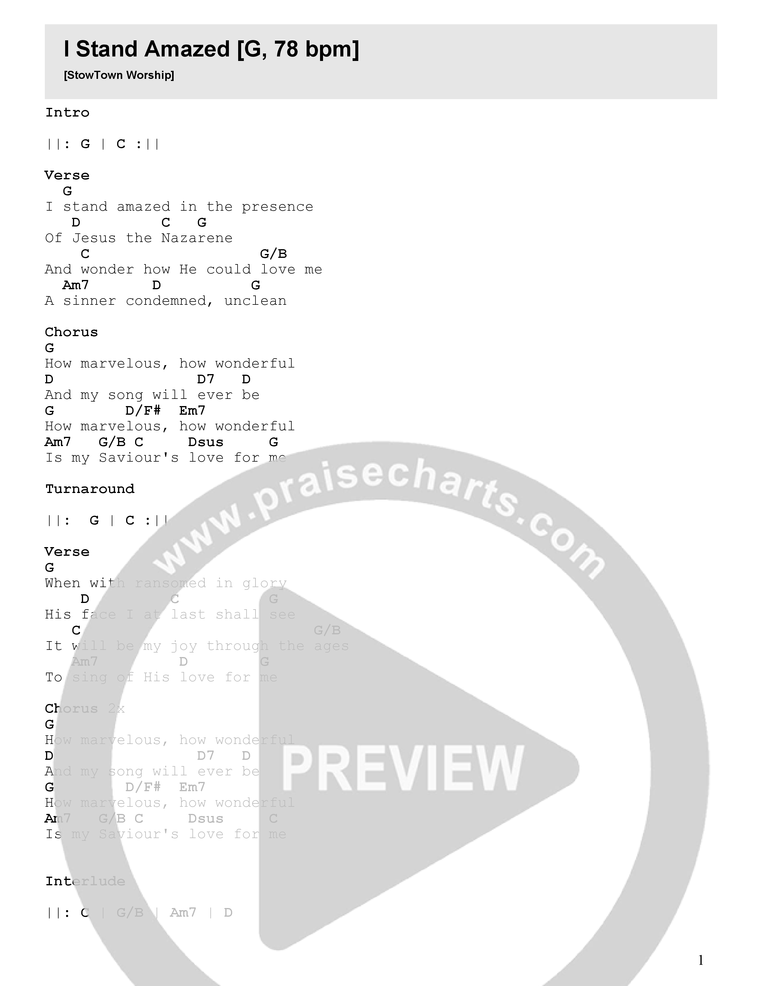 I Stand Amazed Chord Chart (StowTown Worship / Travis Cottrell / TaRanda Greene / Arr. Matthew Summers / Orch. Jim Hammerly)