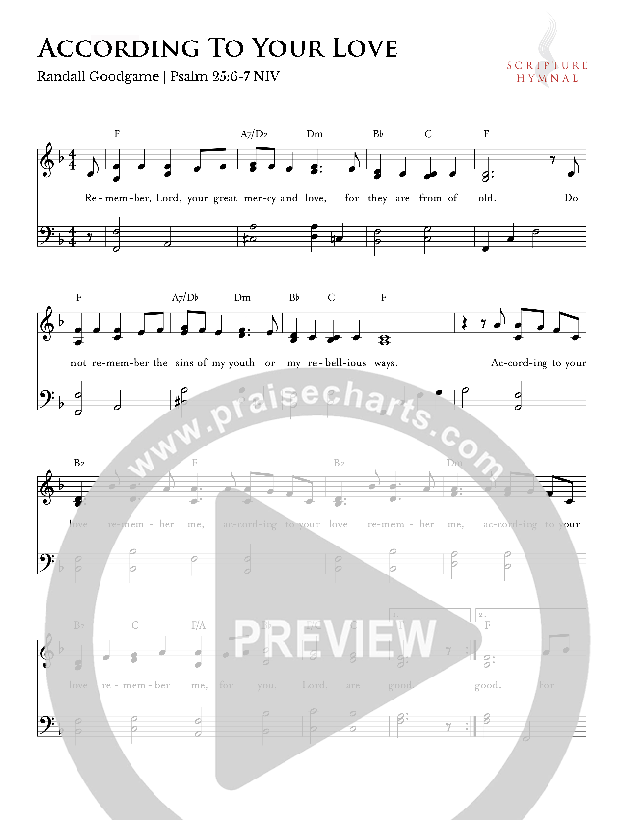 According to Your Love Hymn Sheet (Scripture Hymnal)