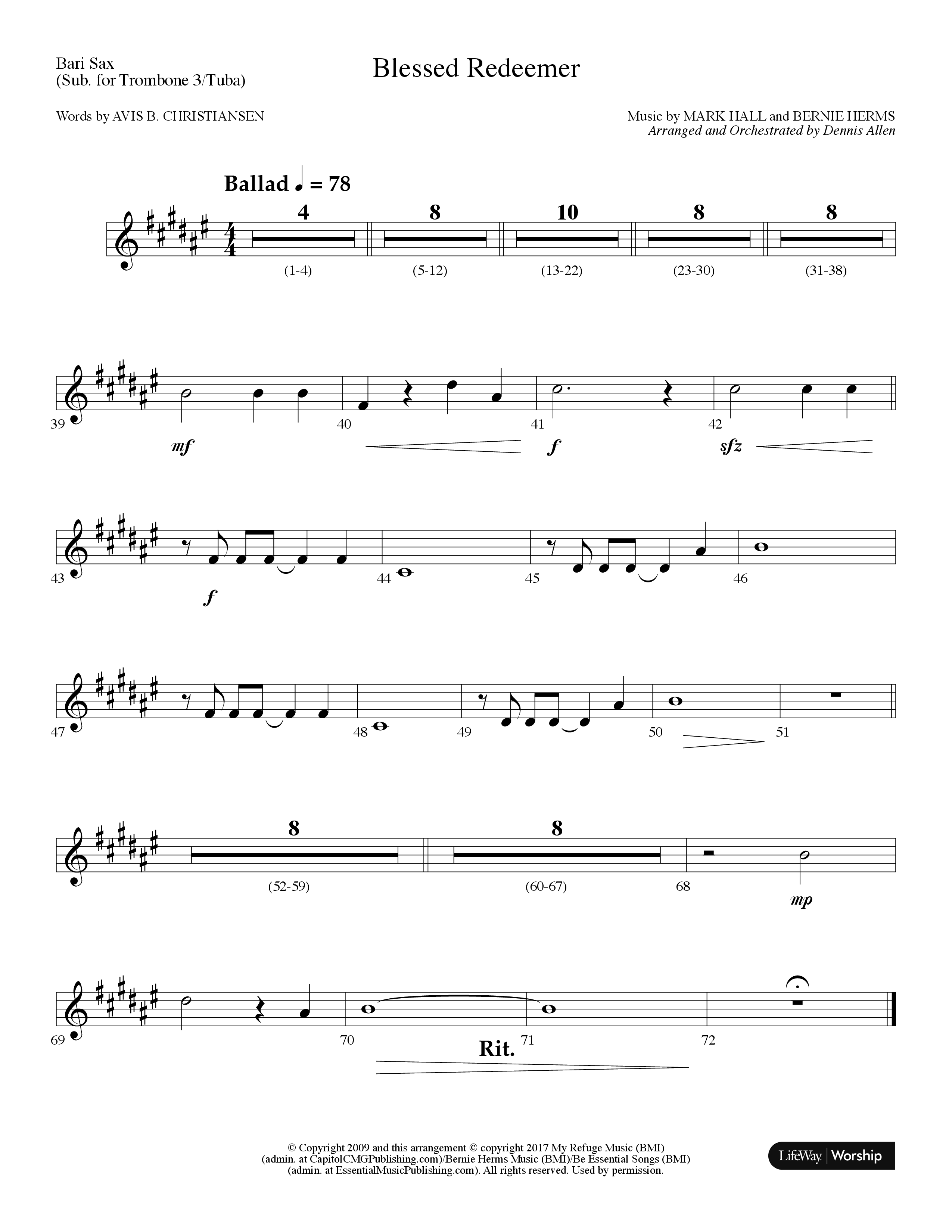 Blessed Redeemer (Choral Anthem SATB) Bari Sax (Lifeway Choral / Arr. Dennis Allen)