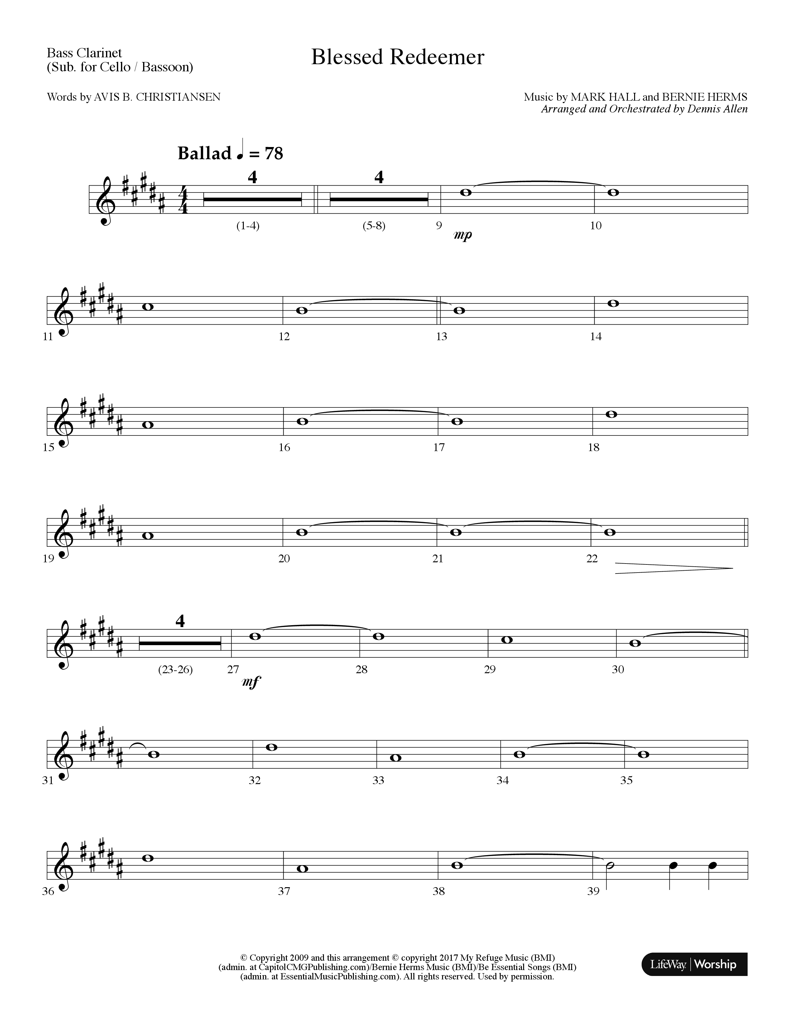 Blessed Redeemer (Choral Anthem SATB) Bass Clarinet (Lifeway Choral / Arr. Dennis Allen)