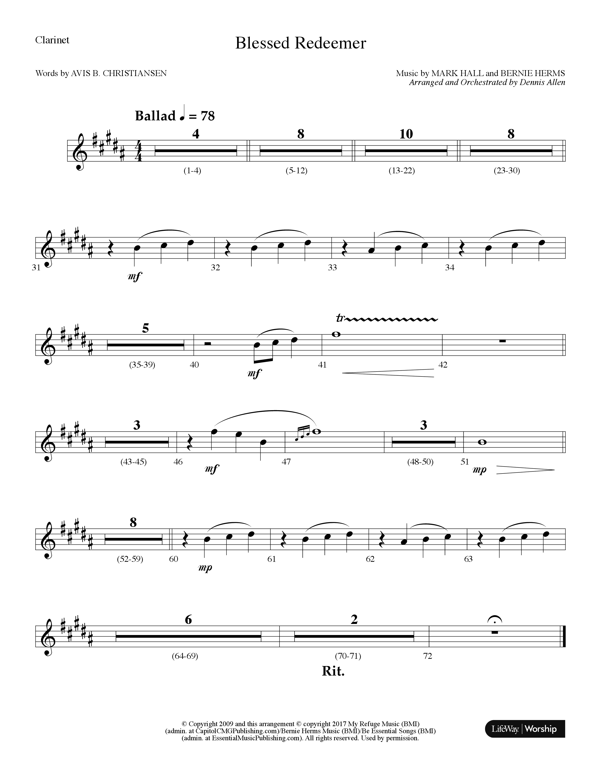 Blessed Redeemer (Choral Anthem SATB) Clarinet (Lifeway Choral / Arr. Dennis Allen)