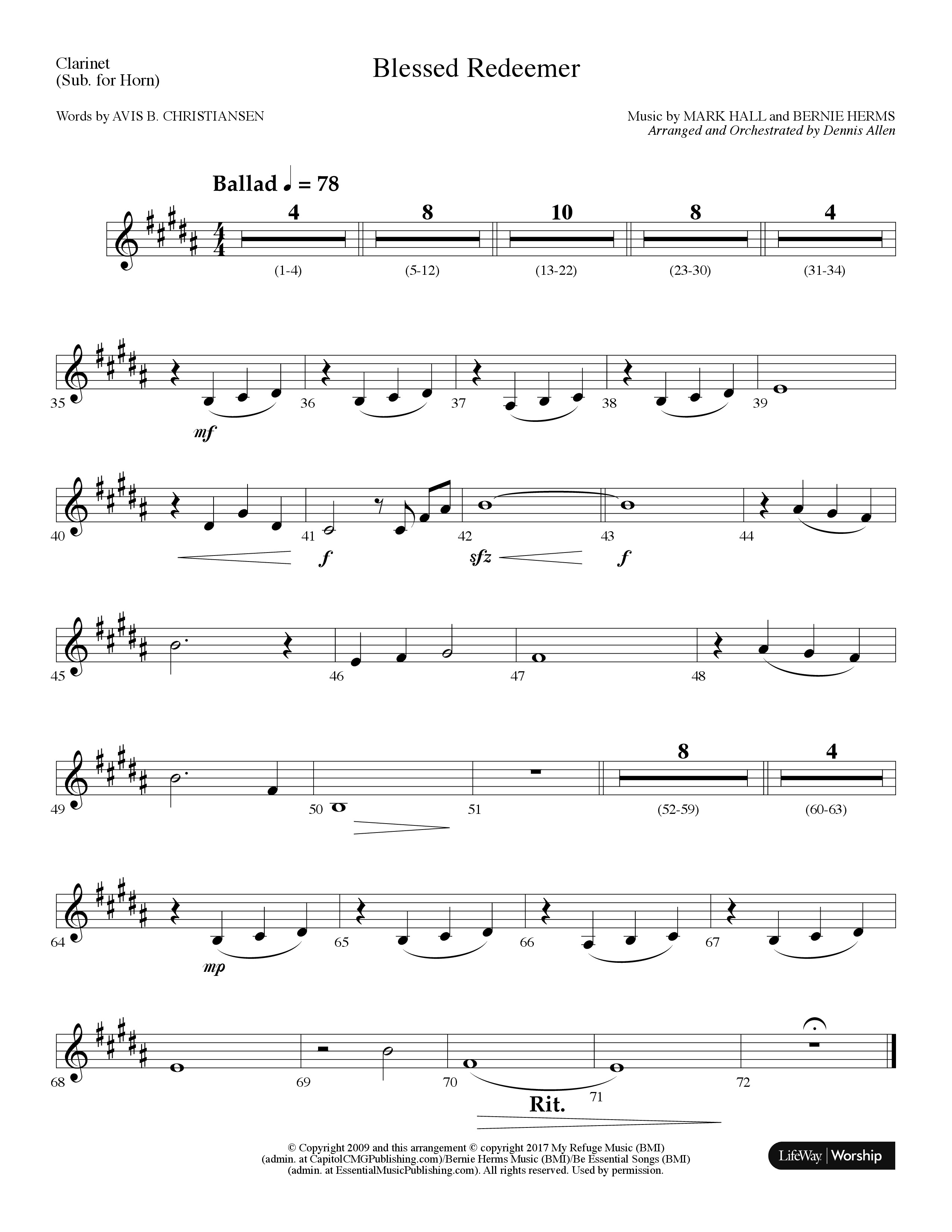 Blessed Redeemer (Choral Anthem SATB) Clarinet (Lifeway Choral / Arr. Dennis Allen)