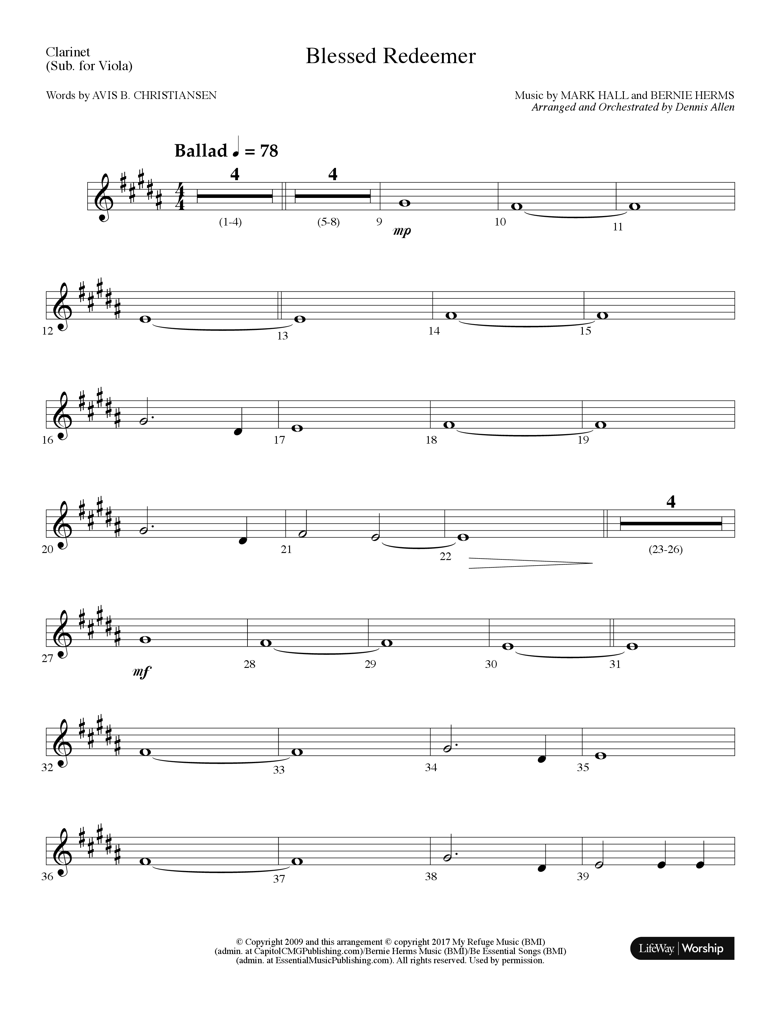 Blessed Redeemer (Choral Anthem SATB) Clarinet (Lifeway Choral / Arr. Dennis Allen)