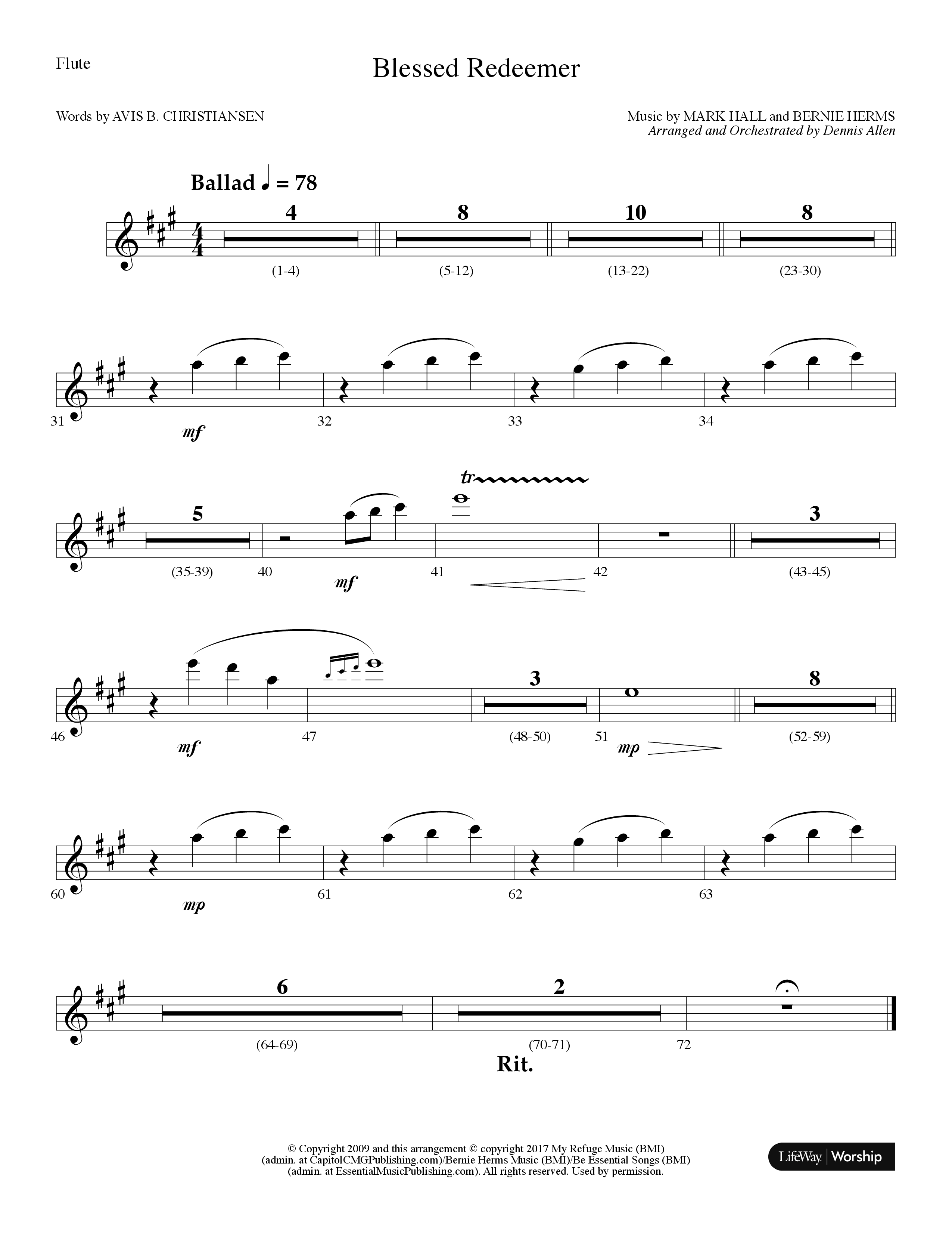 Blessed Redeemer (Choral Anthem SATB) Flute (Lifeway Choral / Arr. Dennis Allen)