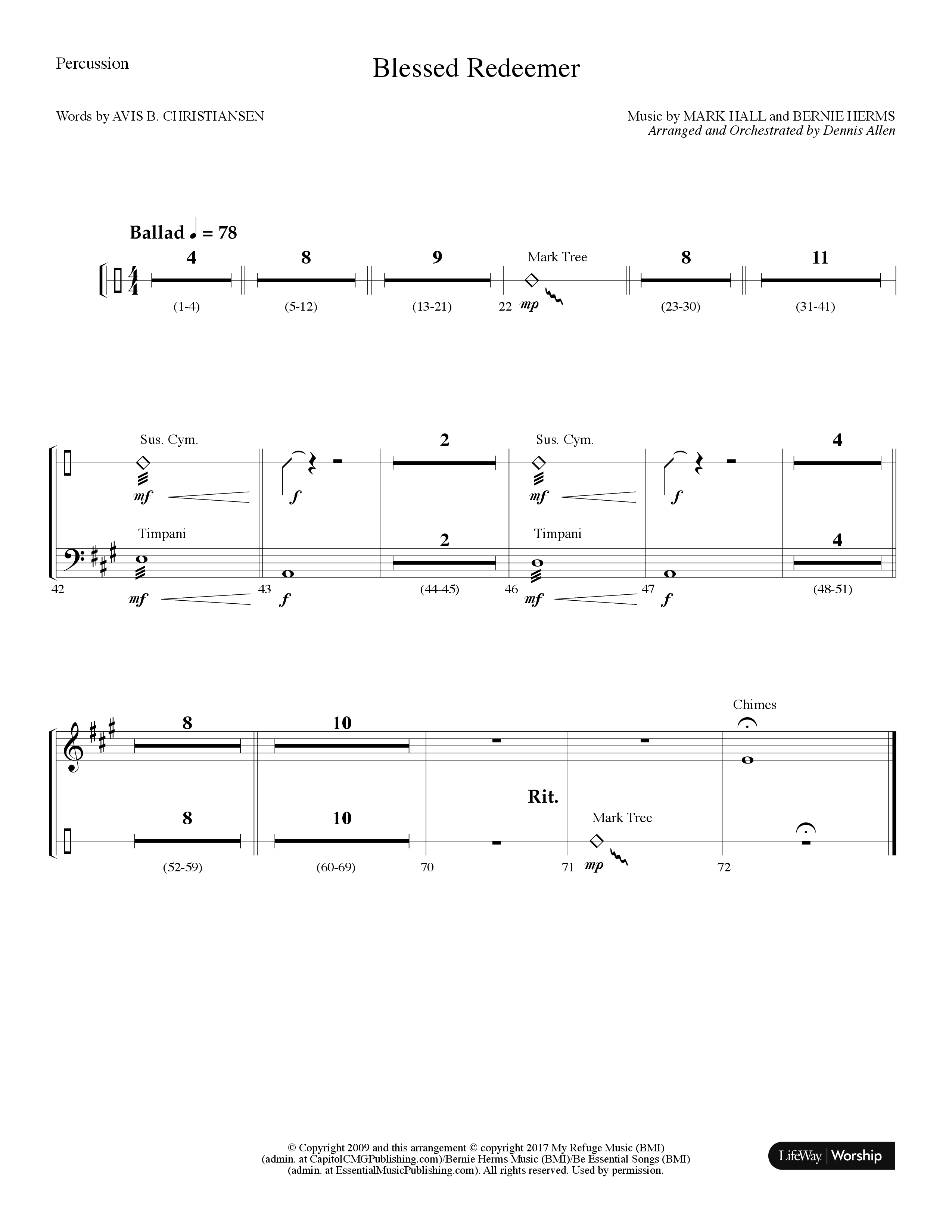 Blessed Redeemer (Choral Anthem SATB) Percussion (Lifeway Choral / Arr. Dennis Allen)
