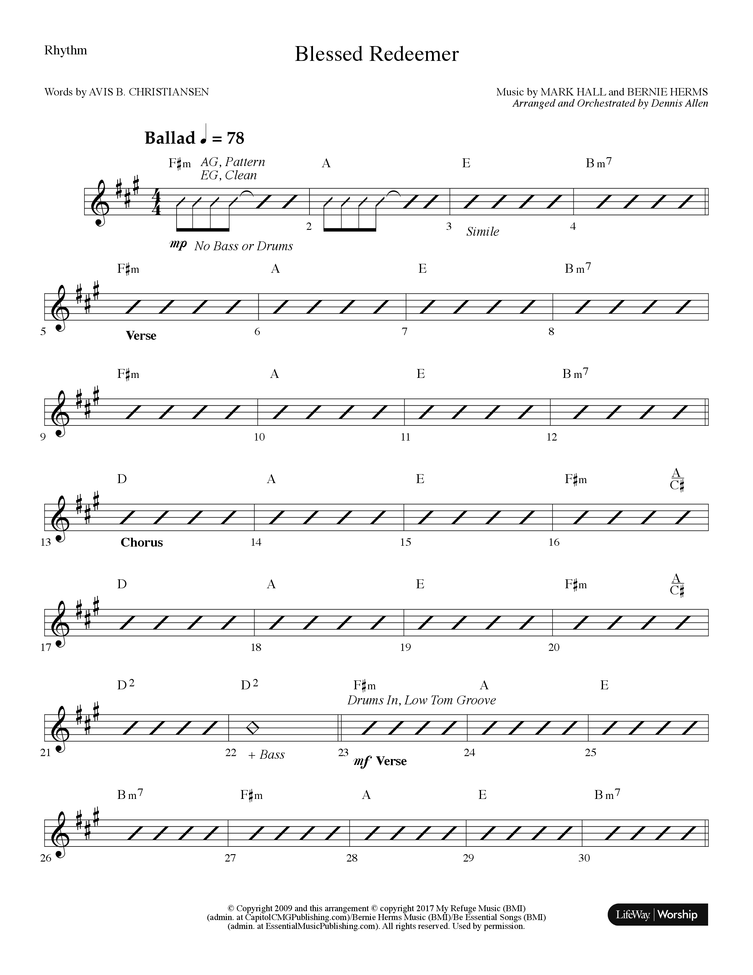 Blessed Redeemer (Choral Anthem SATB) Rhythm Chart (Lifeway Choral / Arr. Dennis Allen)