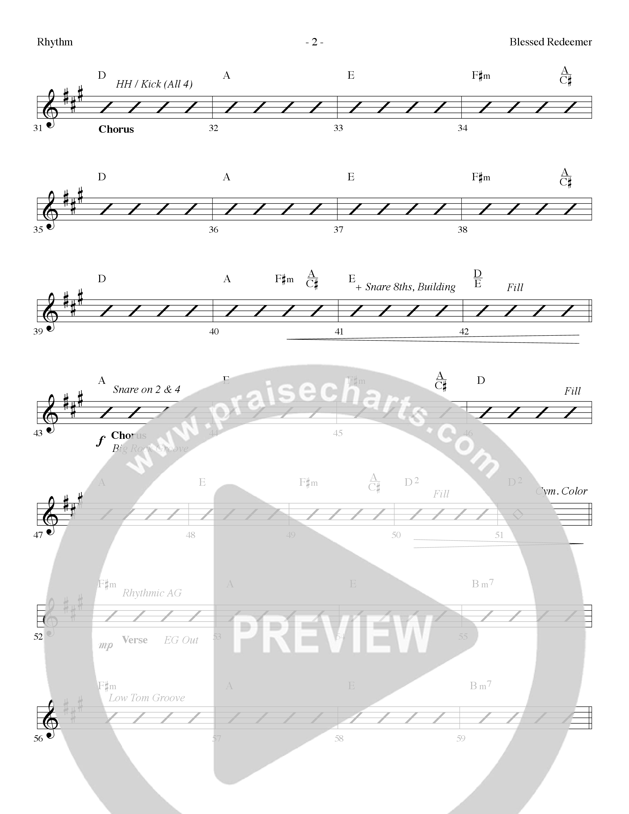 Blessed Redeemer (Choral Anthem SATB) Rhythm Chart (Lifeway Choral / Arr. Dennis Allen)