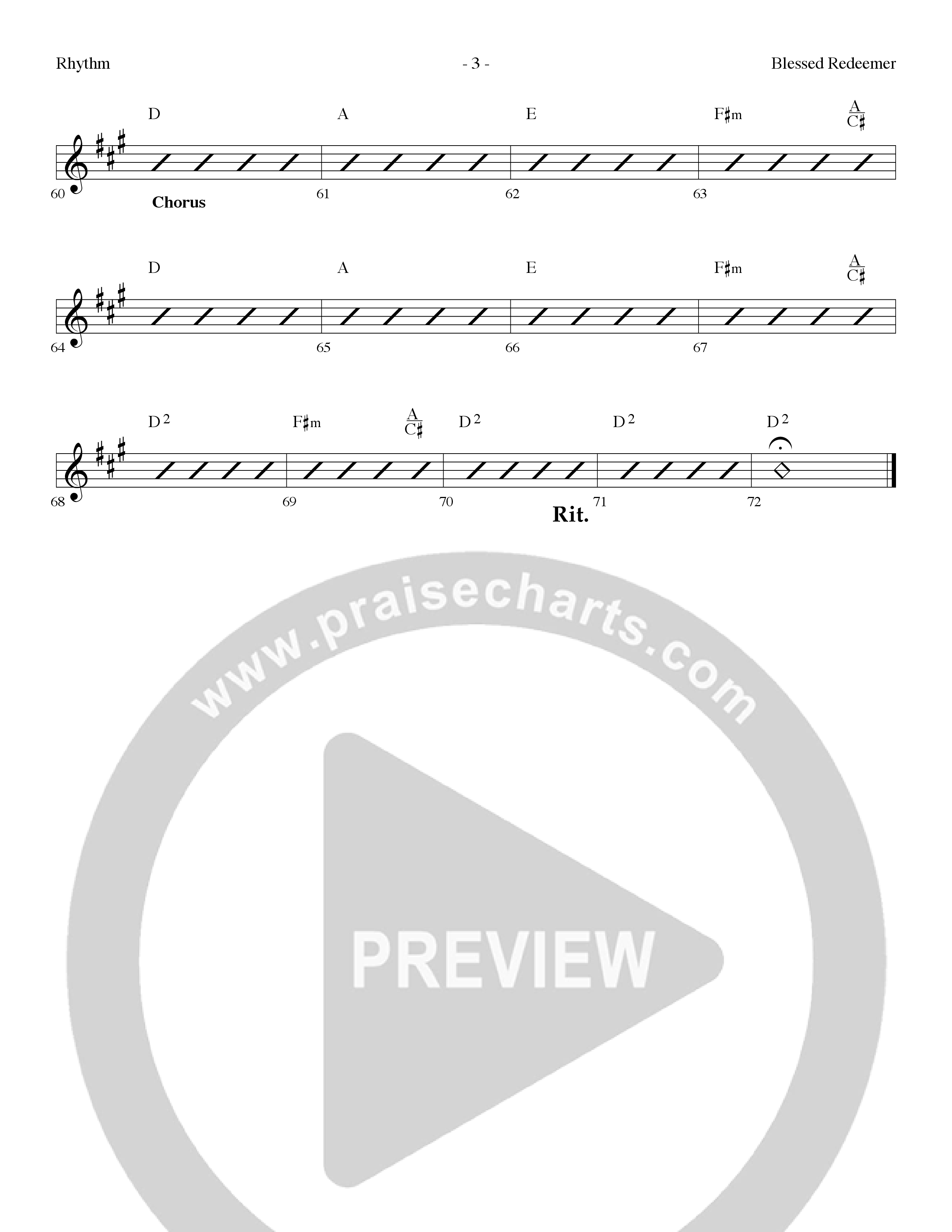 Blessed Redeemer (Choral Anthem SATB) Rhythm Chart (Lifeway Choral / Arr. Dennis Allen)