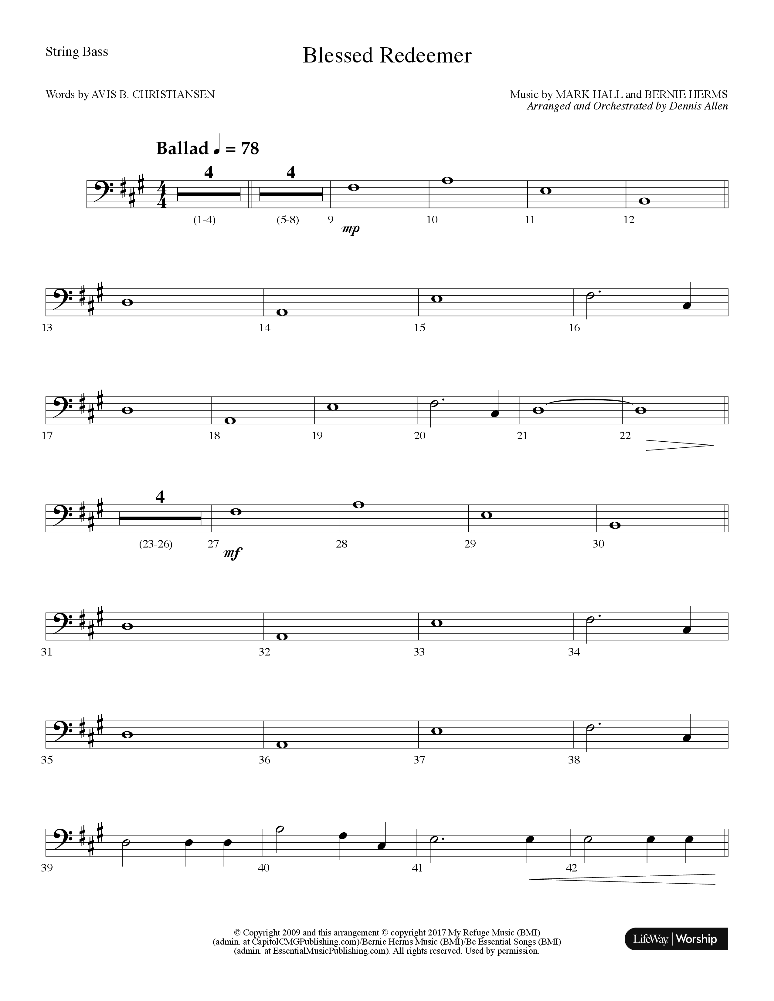 Blessed Redeemer (Choral Anthem SATB) String Bass (Lifeway Choral / Arr. Dennis Allen)