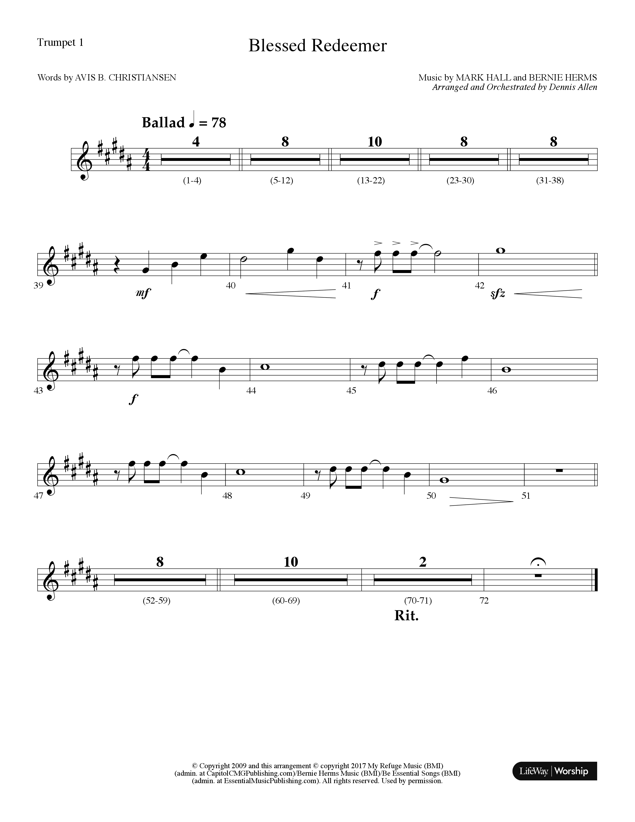 Blessed Redeemer (Choral Anthem SATB) Trumpet 1 (Lifeway Choral / Arr. Dennis Allen)