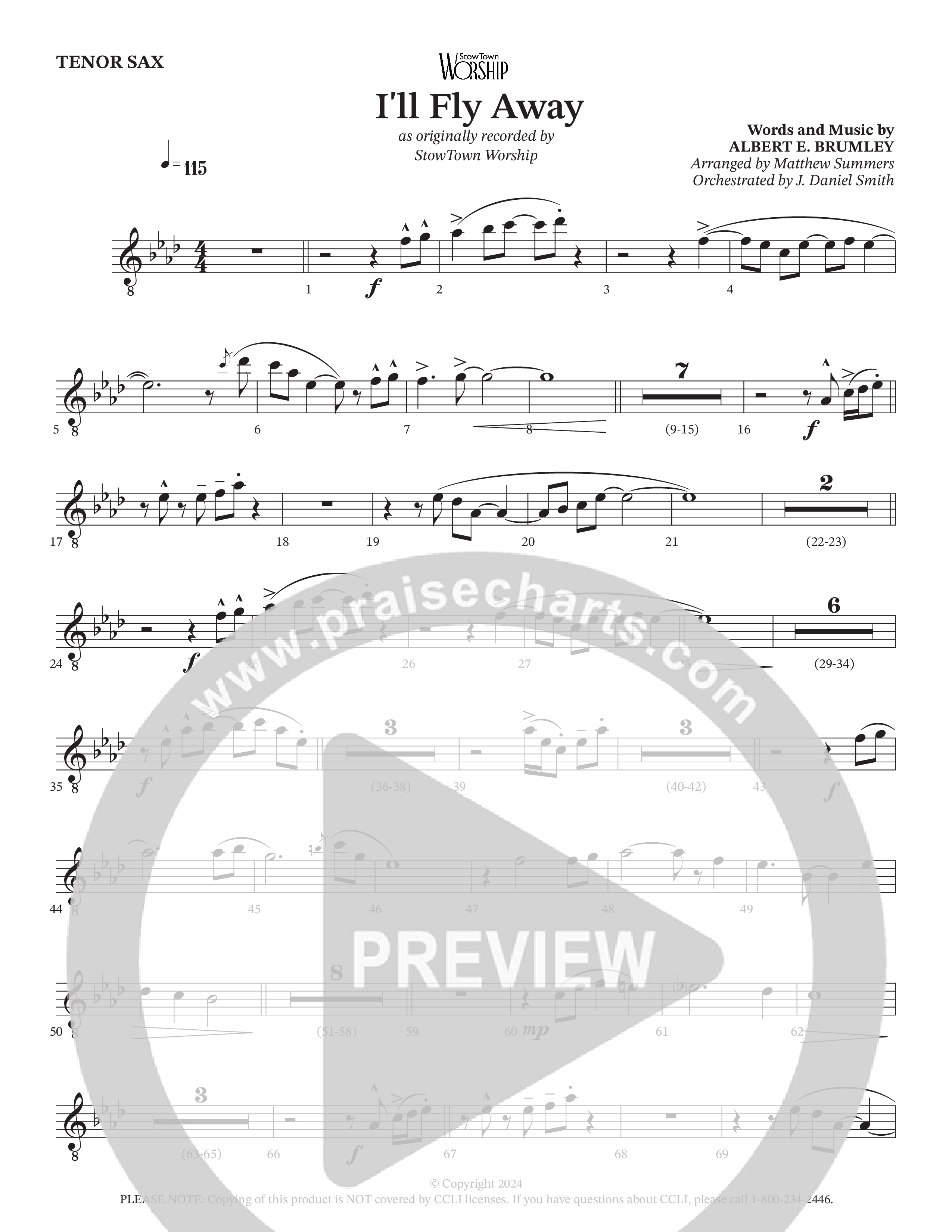 I'll Fly Away Tenor Sax 1 (StowTown Worship / Travis Cottrell / Arr. Matthew Summers / Orch. J. Daniel Smith)