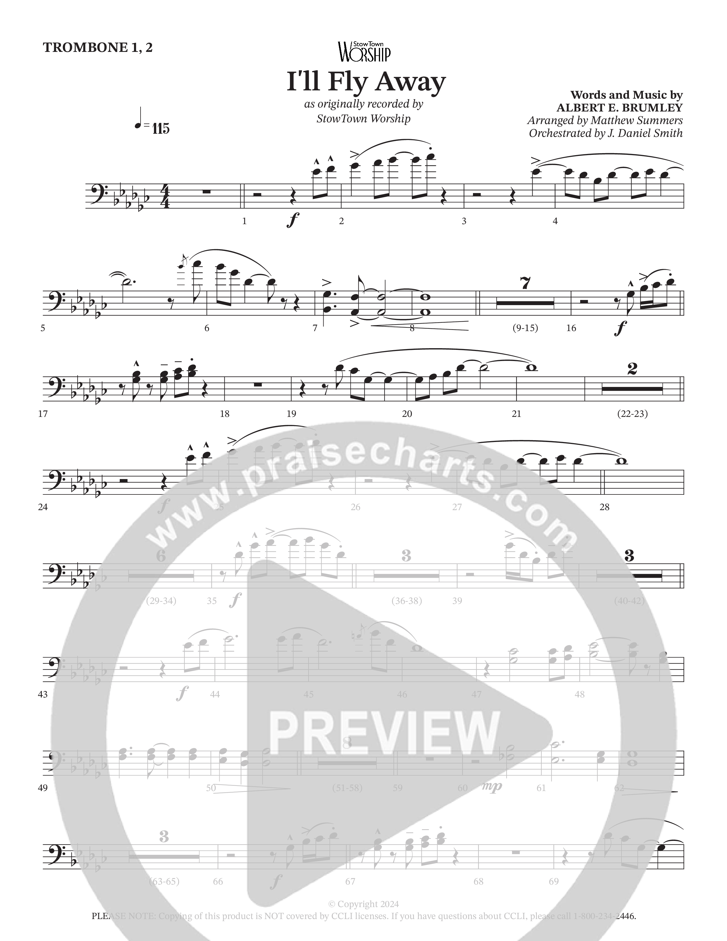 I'll Fly Away Trombone 1/2 (StowTown Worship / Travis Cottrell / Arr. Matthew Summers / Orch. J. Daniel Smith)