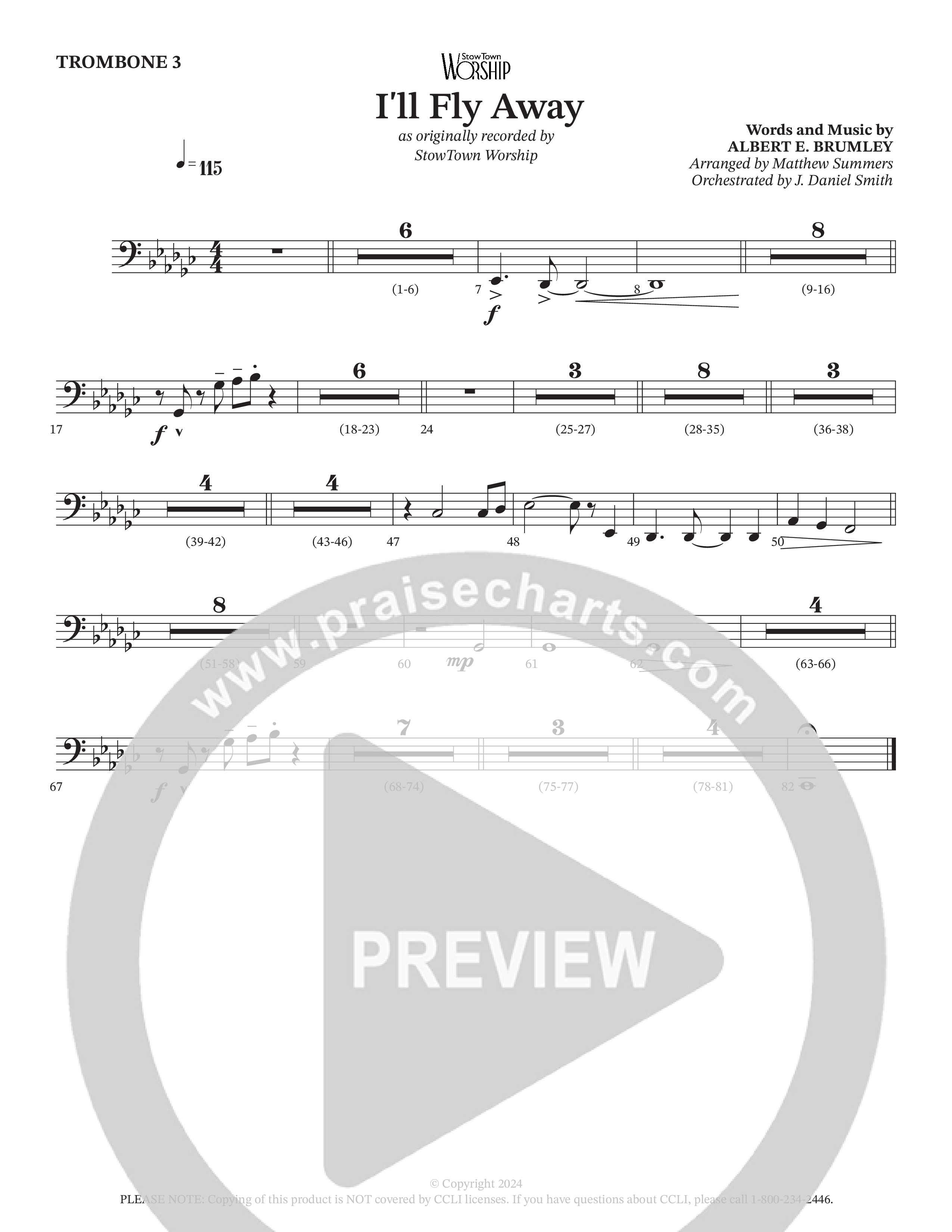 I'll Fly Away Trombone 3/Tuba (StowTown Worship / Travis Cottrell / Arr. Matthew Summers / Orch. J. Daniel Smith)