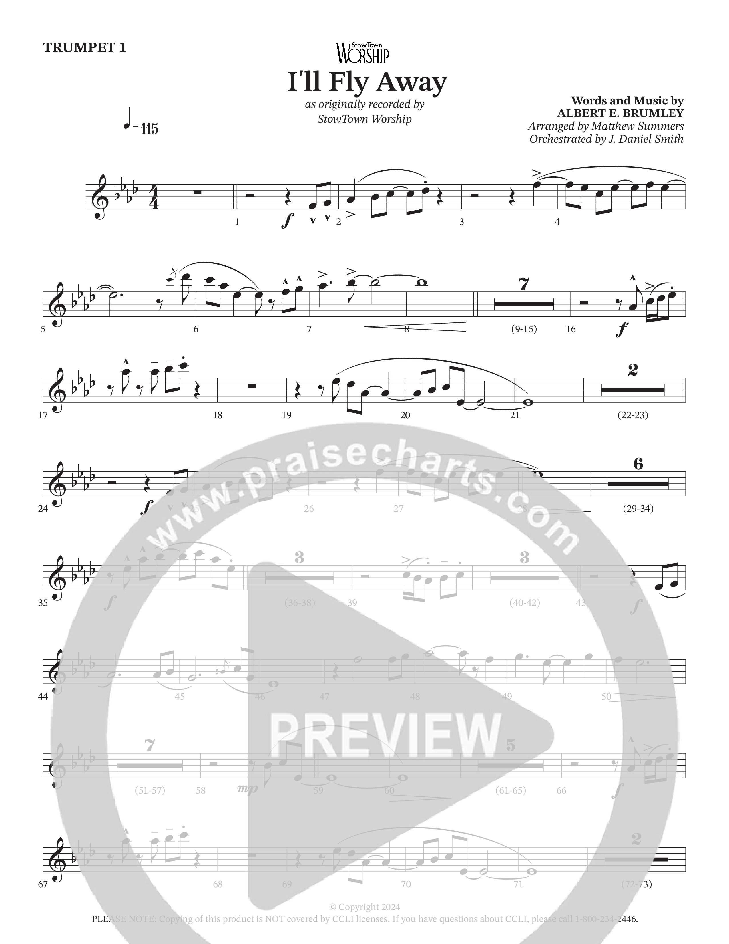 I'll Fly Away Trumpet 1 (StowTown Worship / Travis Cottrell / Arr. Matthew Summers / Orch. J. Daniel Smith)