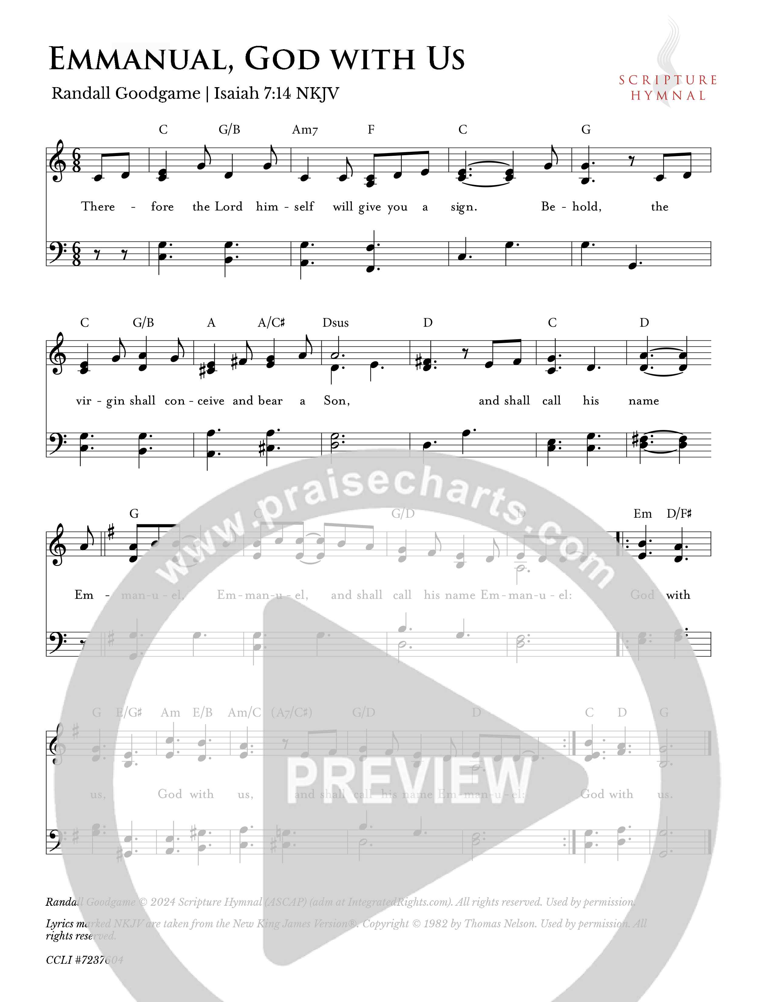 Emmanuel God With Us Hymn Sheet (Scripture Hymnal)