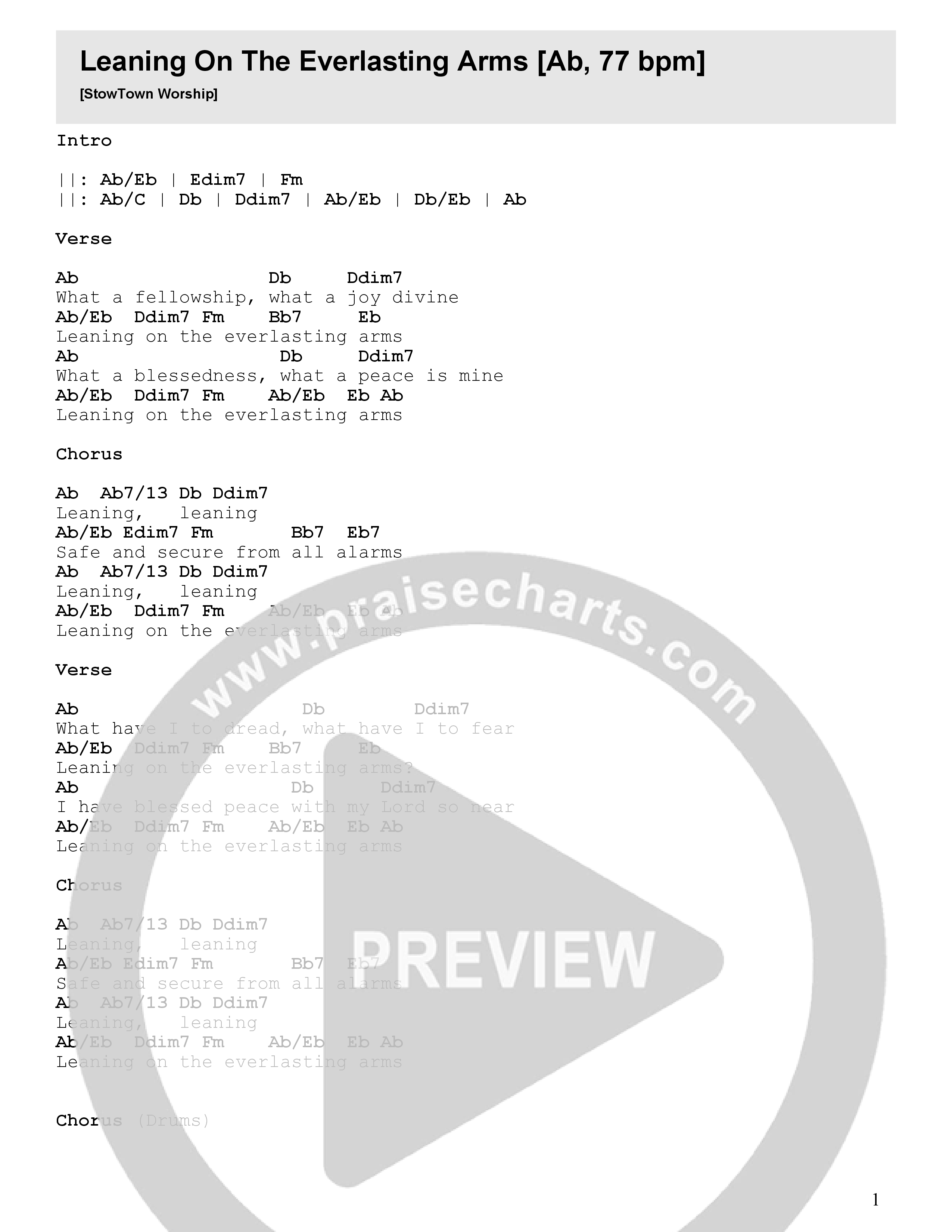 Leaning On The Everlasting Arms Chord Chart (StowTown Worship / Alvin Slaughter / Arr. Matthew Summers / Orch. J. Daniel Smith)