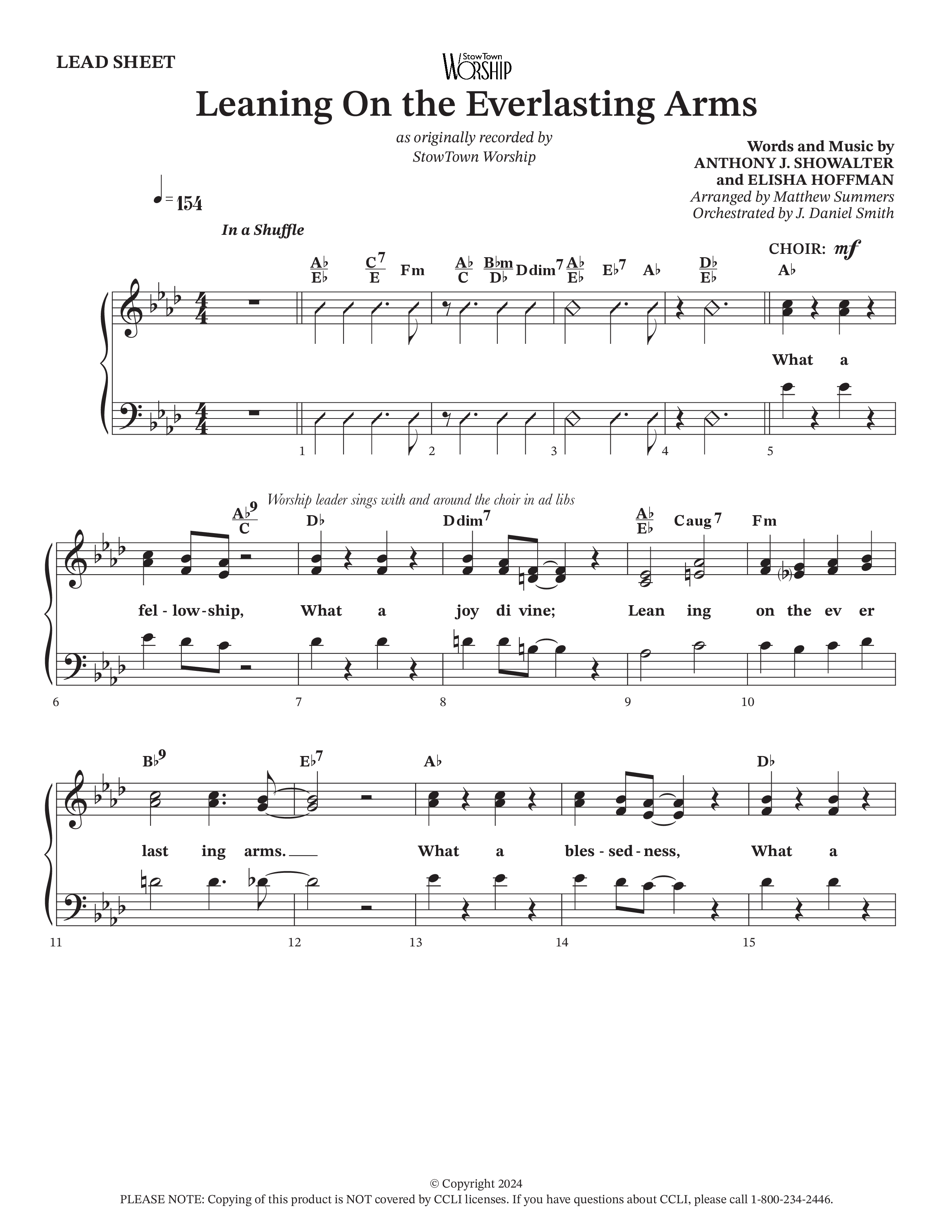Leaning On The Everlasting Arms Lead Sheet (SAT) (StowTown Worship / Alvin Slaughter / Arr. Matthew Summers / Orch. J. Daniel Smith)