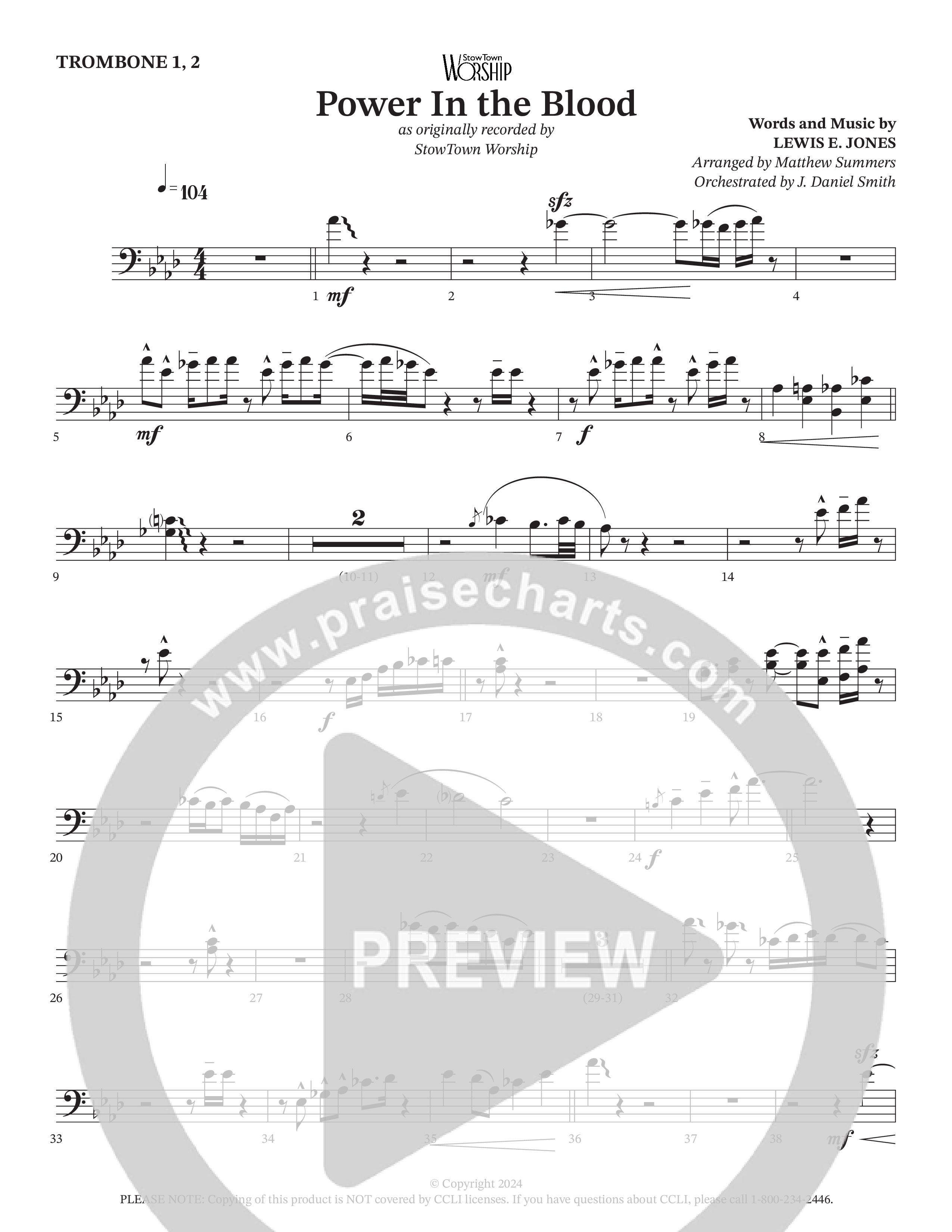 Power In The Blood Trombone 1/2 (StowTown Worship / TaRanda Greene / Arr. Matthew Summers / Orch. J. Daniel Smith)