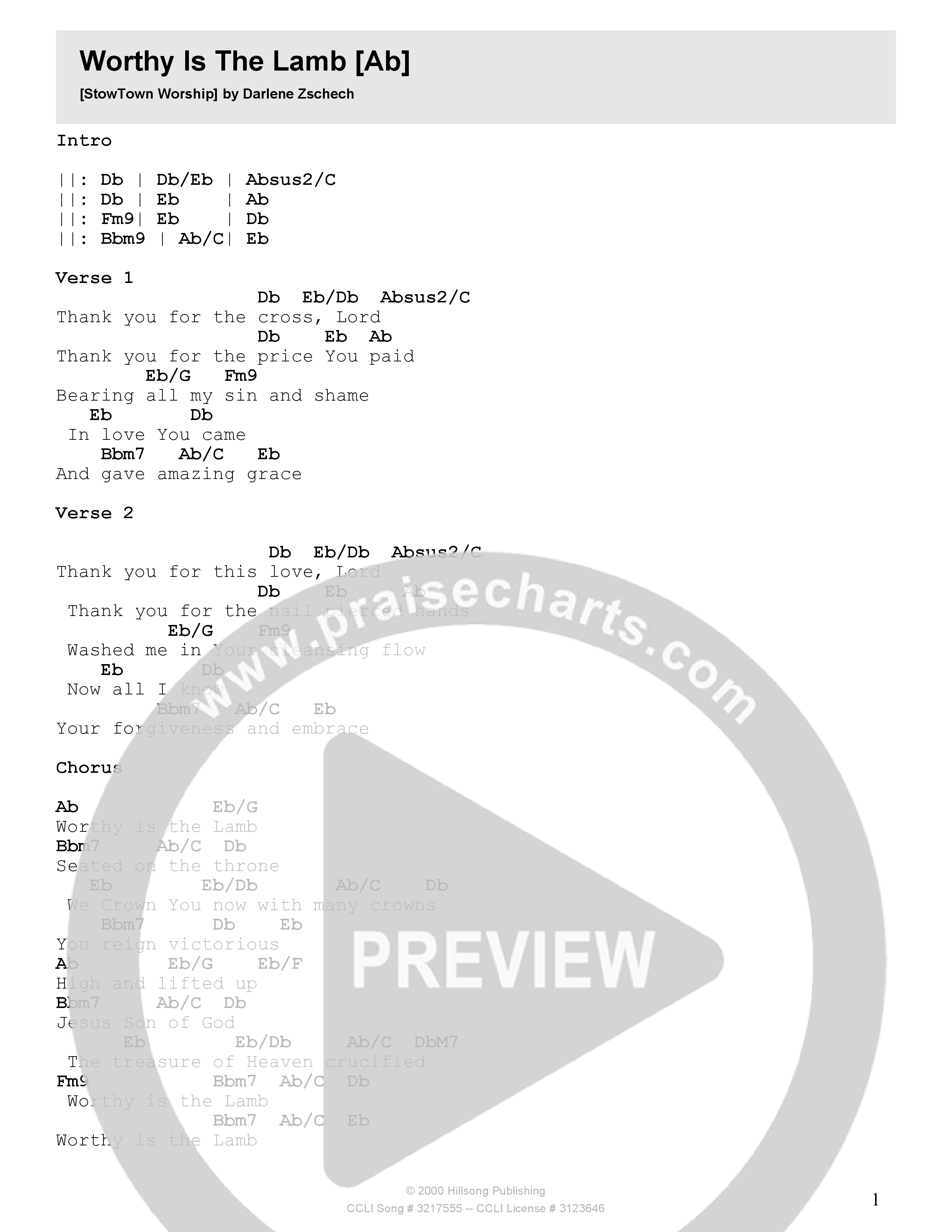 Worthy Is The Lamb Chord Chart (StowTown Worship / TaRanda Greene / Arr. Matthew Summers / Orch. Jim Hammerly)