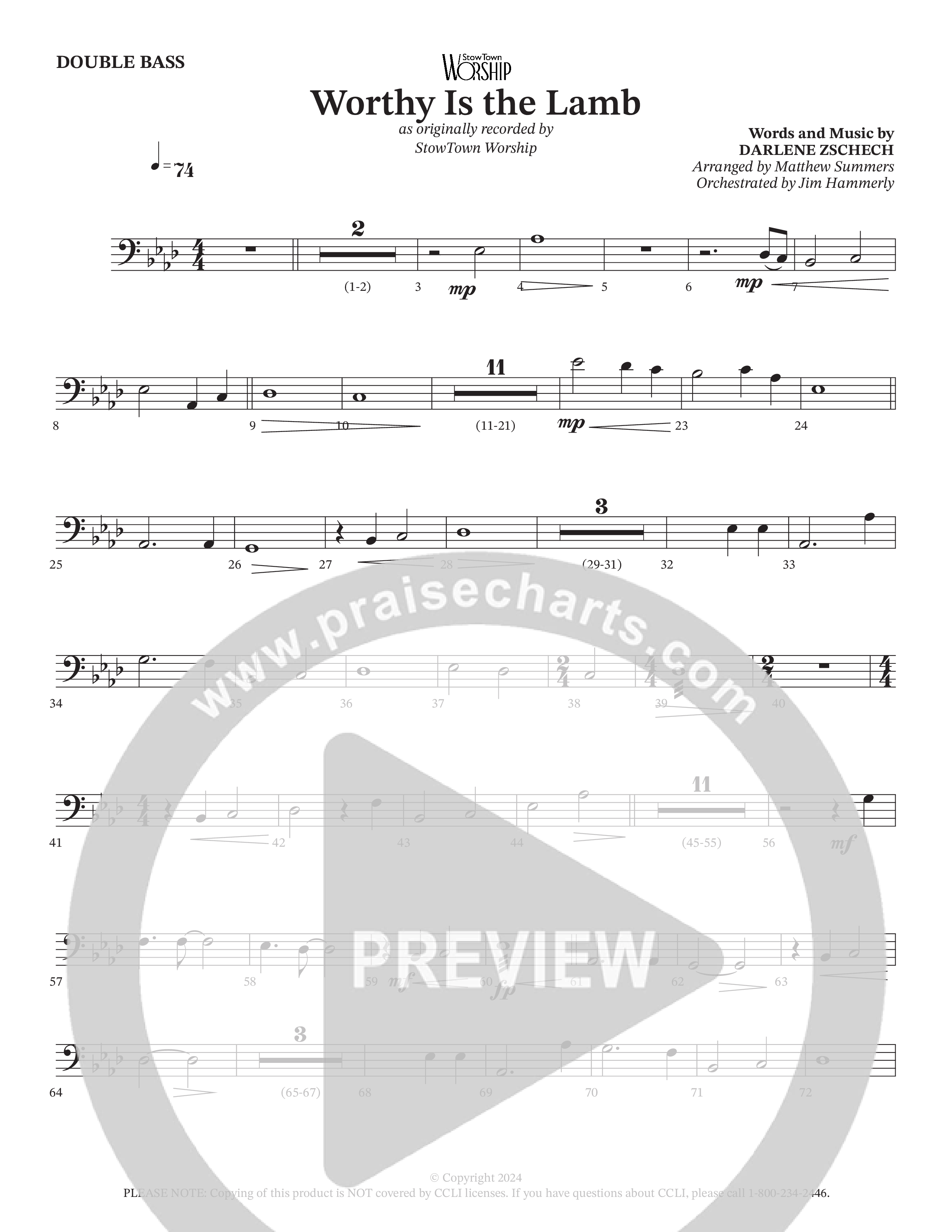 Worthy Is The Lamb Double Bass (StowTown Worship / TaRanda Greene / Arr. Matthew Summers / Orch. Jim Hammerly)