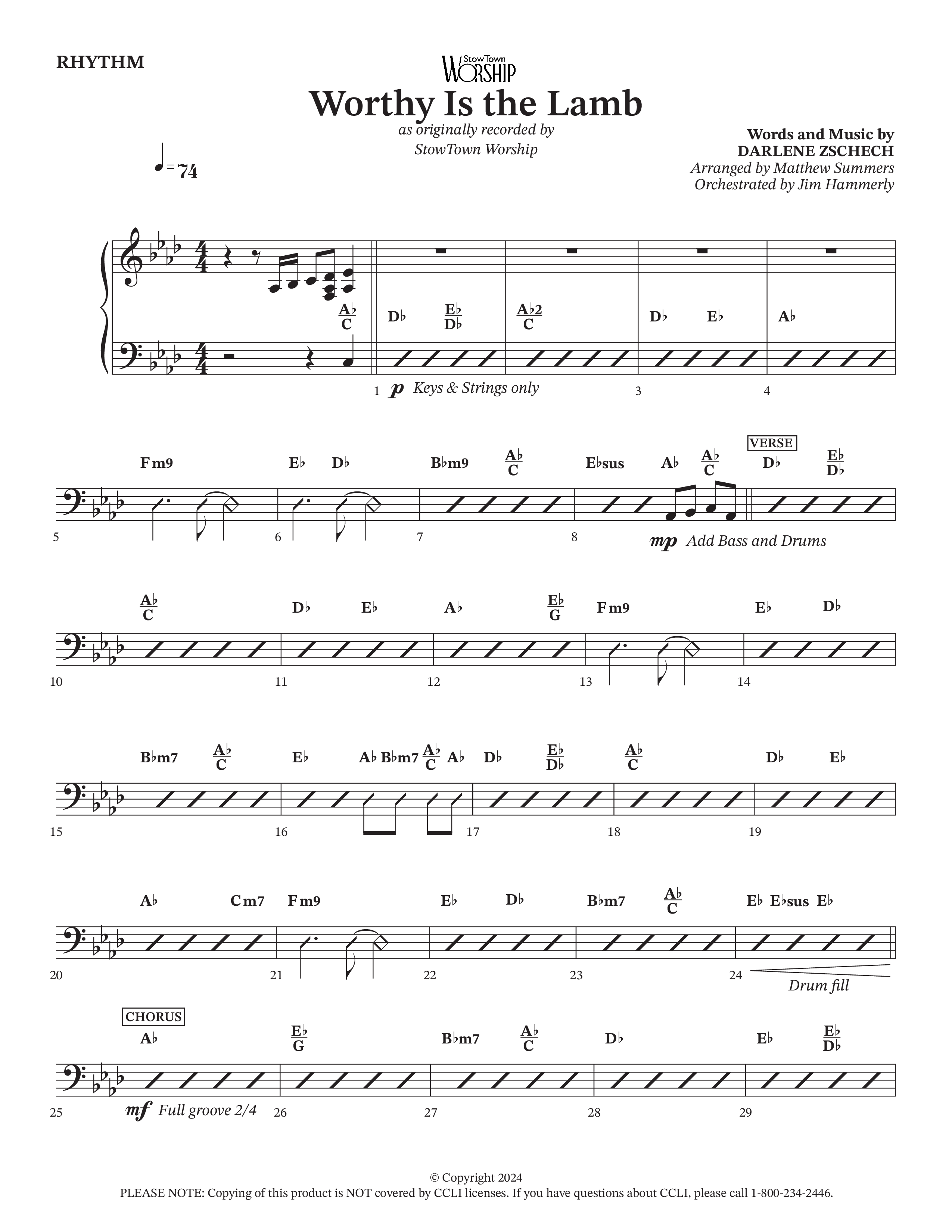 Worthy Is The Lamb Rhythm Chart (StowTown Worship / TaRanda Greene / Arr. Matthew Summers / Orch. Jim Hammerly)