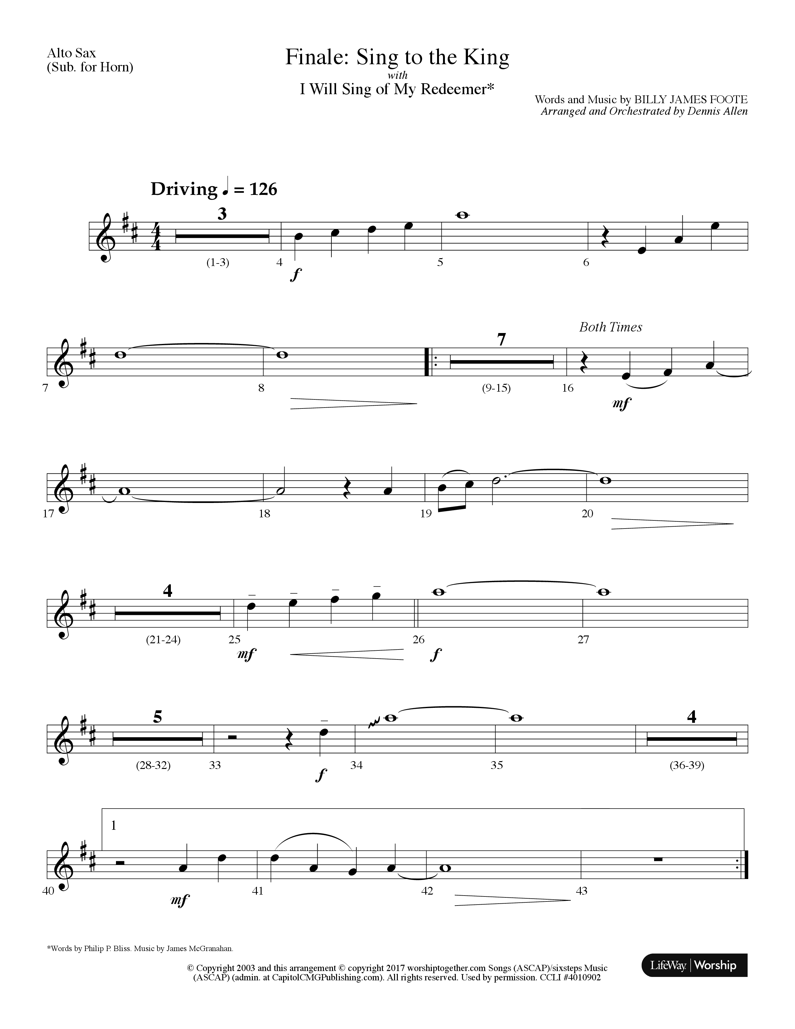 Sing To The King (Finale) (with I Will Sing Of My Redeemer) (Choral Anthem) Alto Sax (Lifeway Choral / Arr. Dennis Allen)