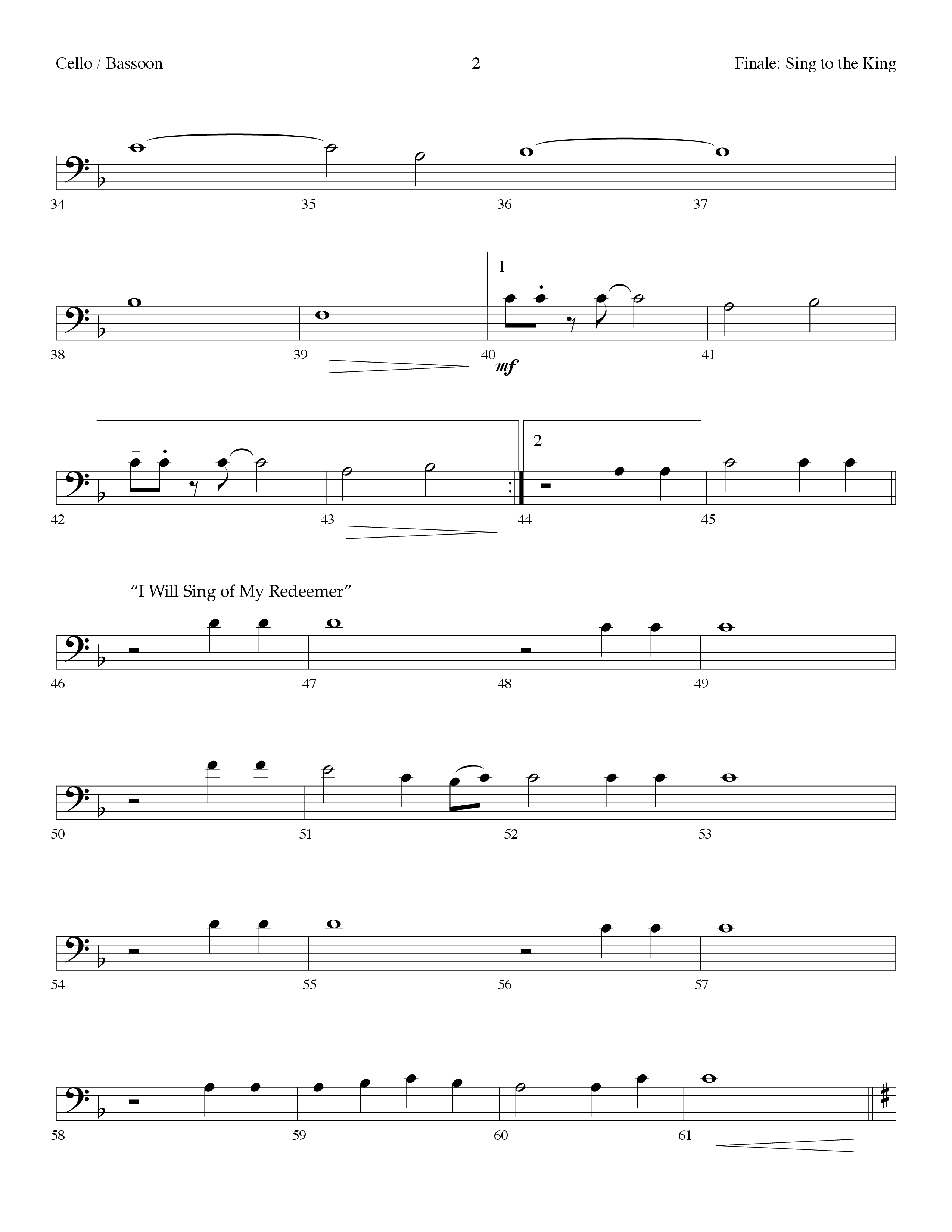 Sing To The King (Finale) (with I Will Sing Of My Redeemer) (Choral Anthem) Cello (Lifeway Choral / Arr. Dennis Allen)