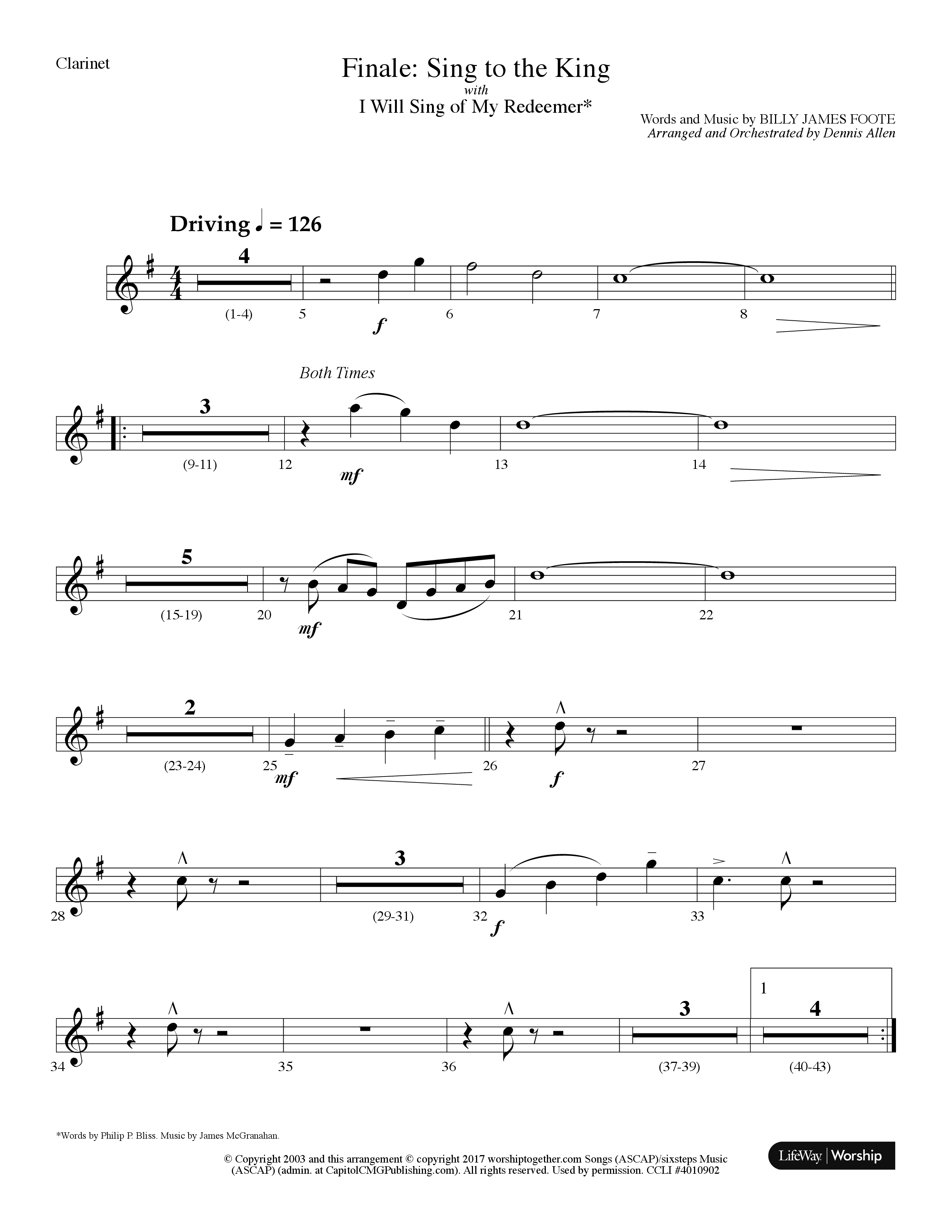 Sing To The King (Finale) (with I Will Sing Of My Redeemer) (Choral Anthem) Clarinet (Lifeway Choral / Arr. Dennis Allen)