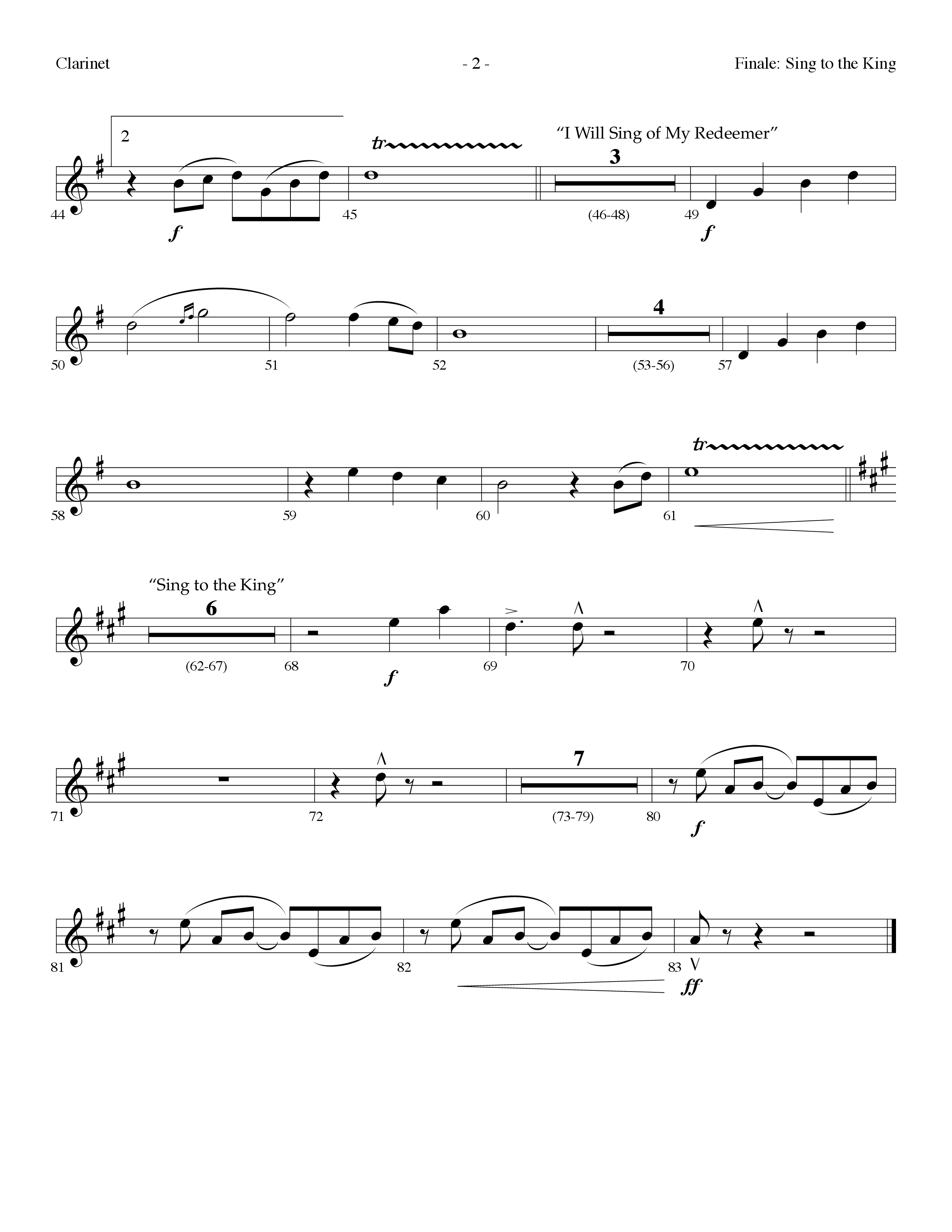 Sing To The King (Finale) (with I Will Sing Of My Redeemer) (Choral Anthem) Clarinet (Lifeway Choral / Arr. Dennis Allen)