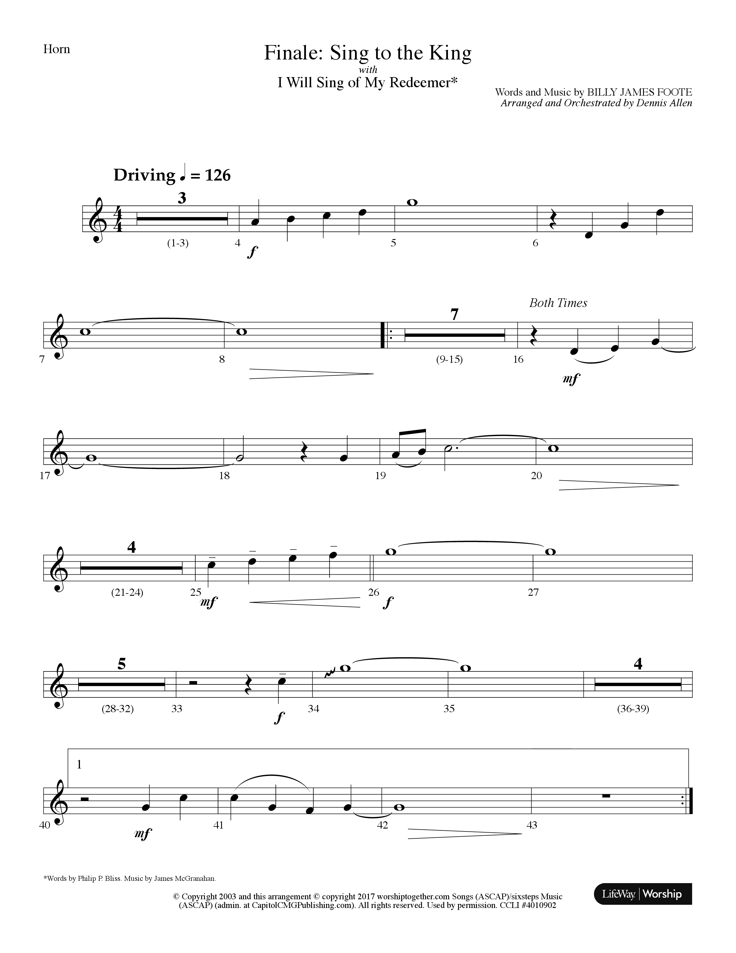 Sing To The King (Finale) (with I Will Sing Of My Redeemer) (Choral Anthem) French Horn (Lifeway Choral / Arr. Dennis Allen)