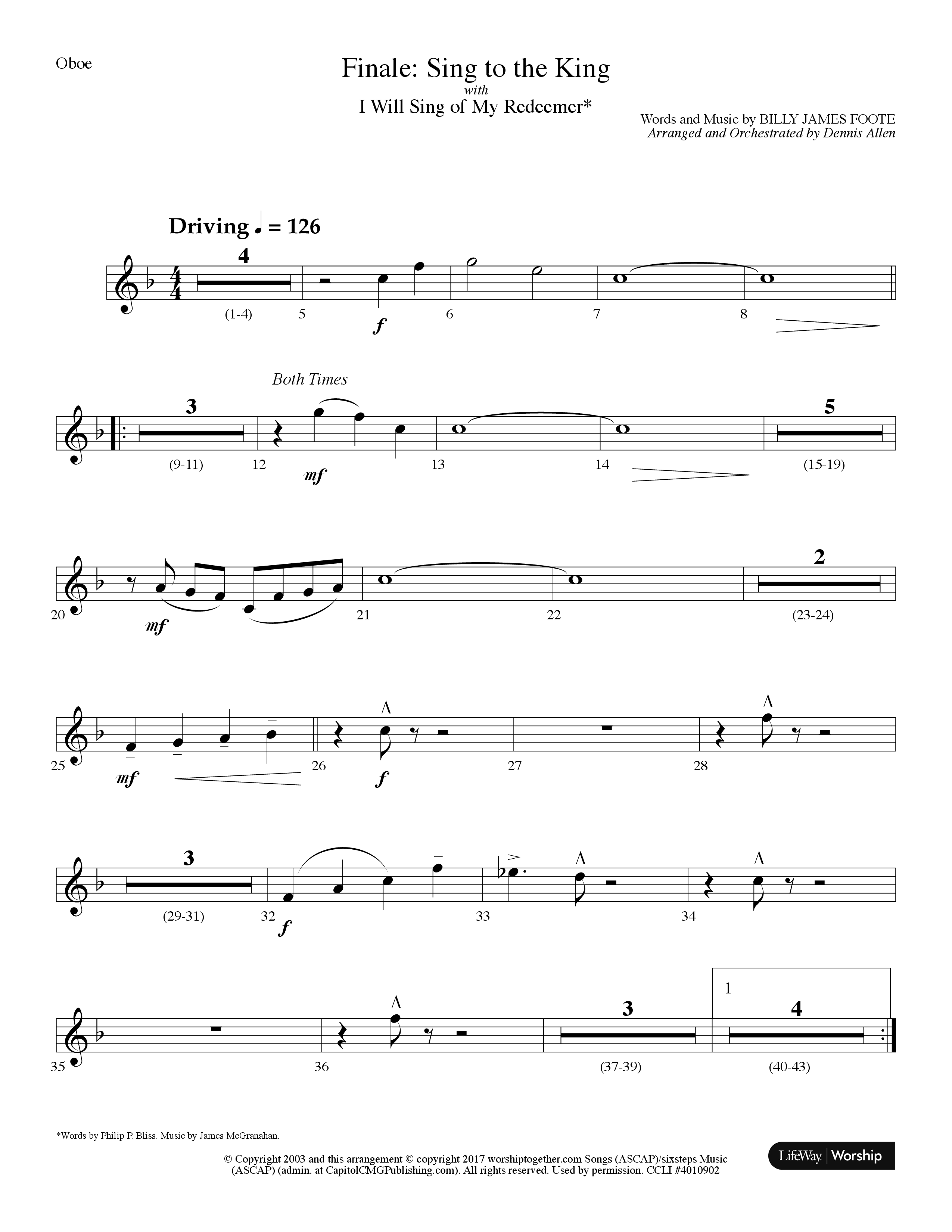 Sing To The King (Finale) (with I Will Sing Of My Redeemer) (Choral Anthem) Oboe (Lifeway Choral / Arr. Dennis Allen)