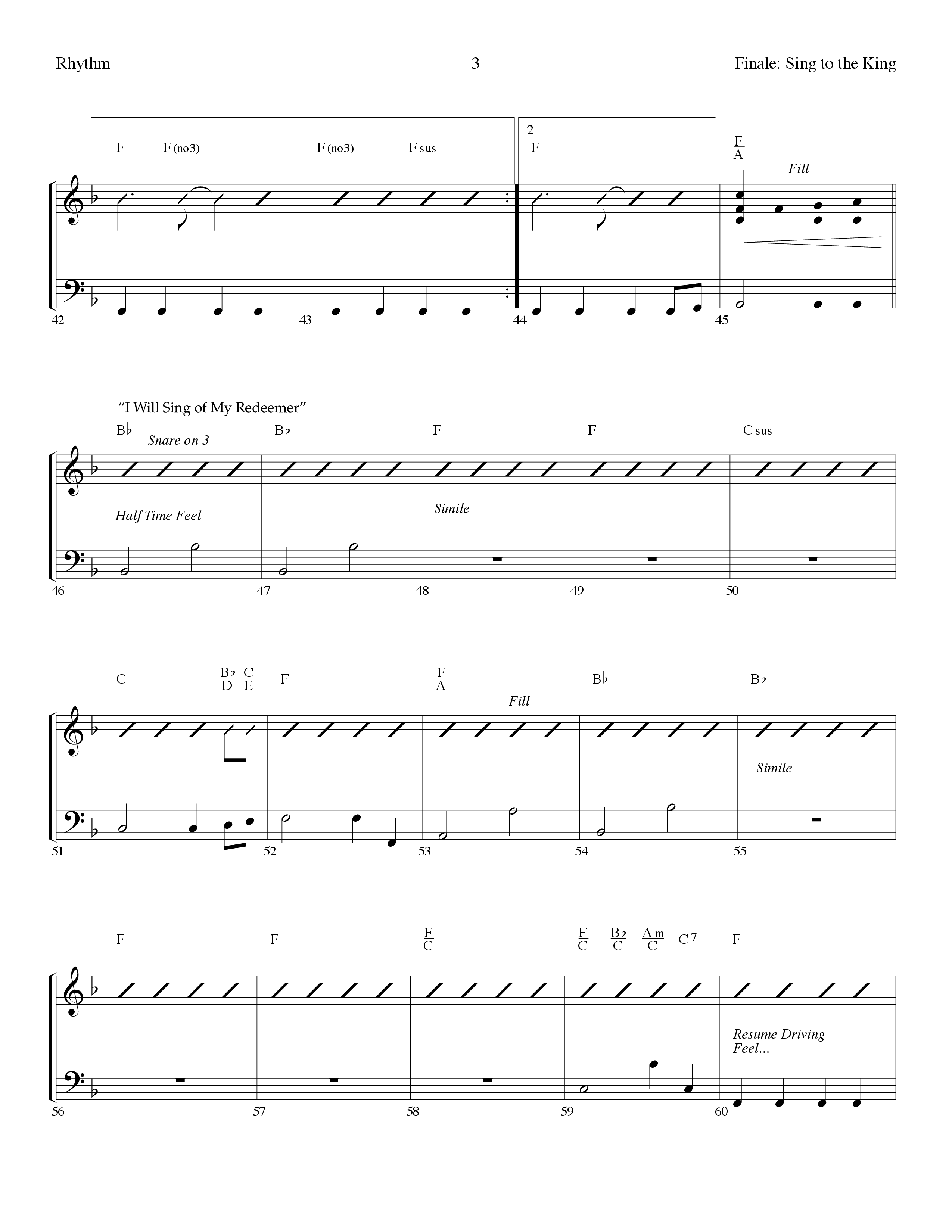 Sing To The King (Finale) (with I Will Sing Of My Redeemer) (Choral Anthem) Rhythm Chart (Lifeway Choral / Arr. Dennis Allen)
