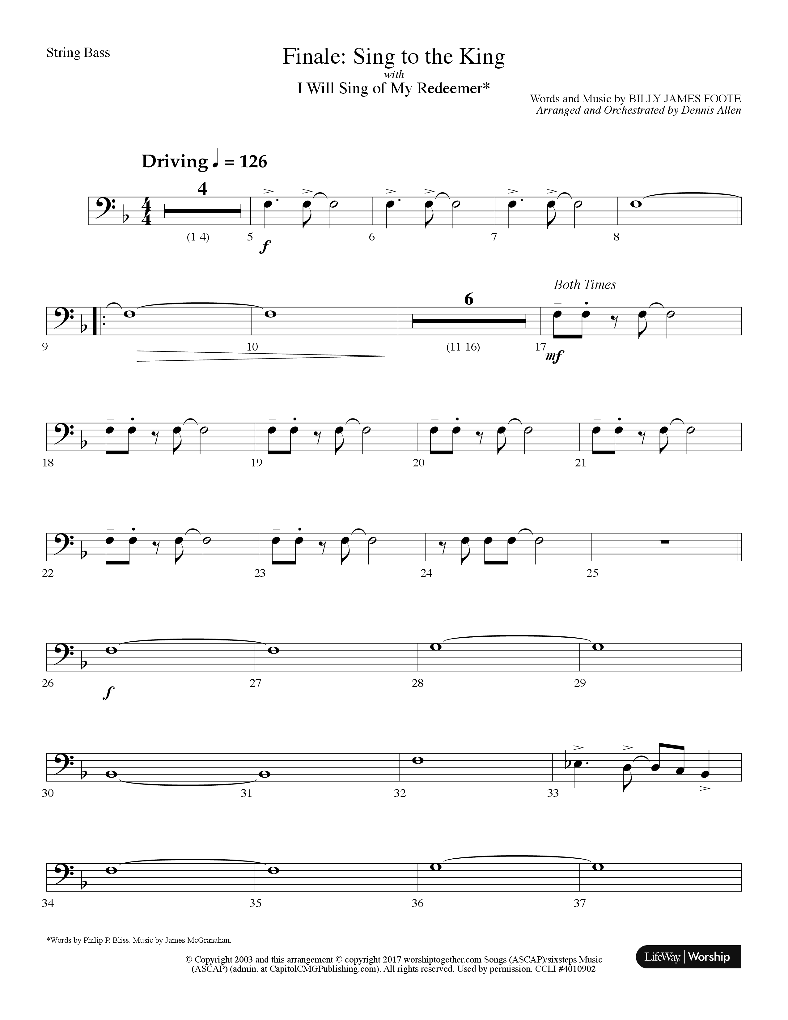 Sing To The King (Finale) (with I Will Sing Of My Redeemer) (Choral Anthem) String Bass (Lifeway Choral / Arr. Dennis Allen)