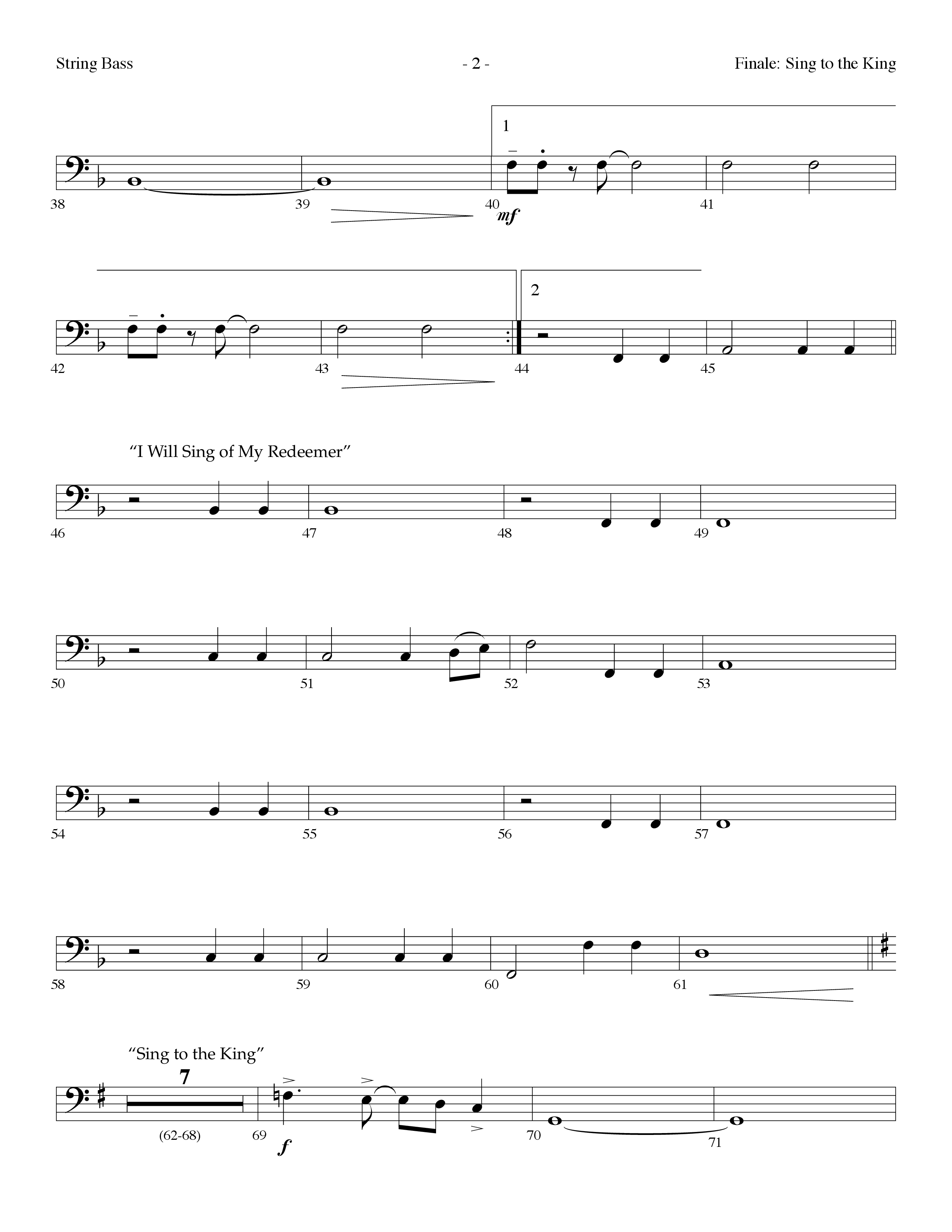 Sing To The King (Finale) (with I Will Sing Of My Redeemer) (Choral Anthem) String Bass (Lifeway Choral / Arr. Dennis Allen)